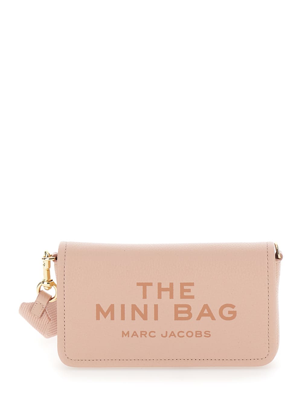 Shop Marc Jacobs The Mini Bag Pink Crossbody Bag With Logo Detail In Hammered Leather Woman