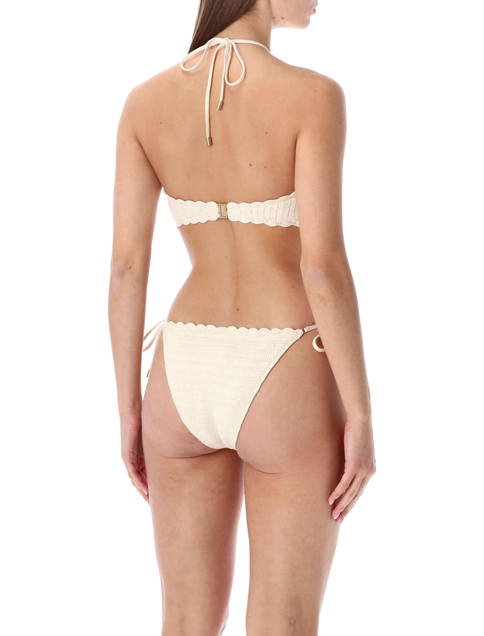 Zimmermann Awaken Embellished Crocheted Cotton Halterneck Bikini In Neutral