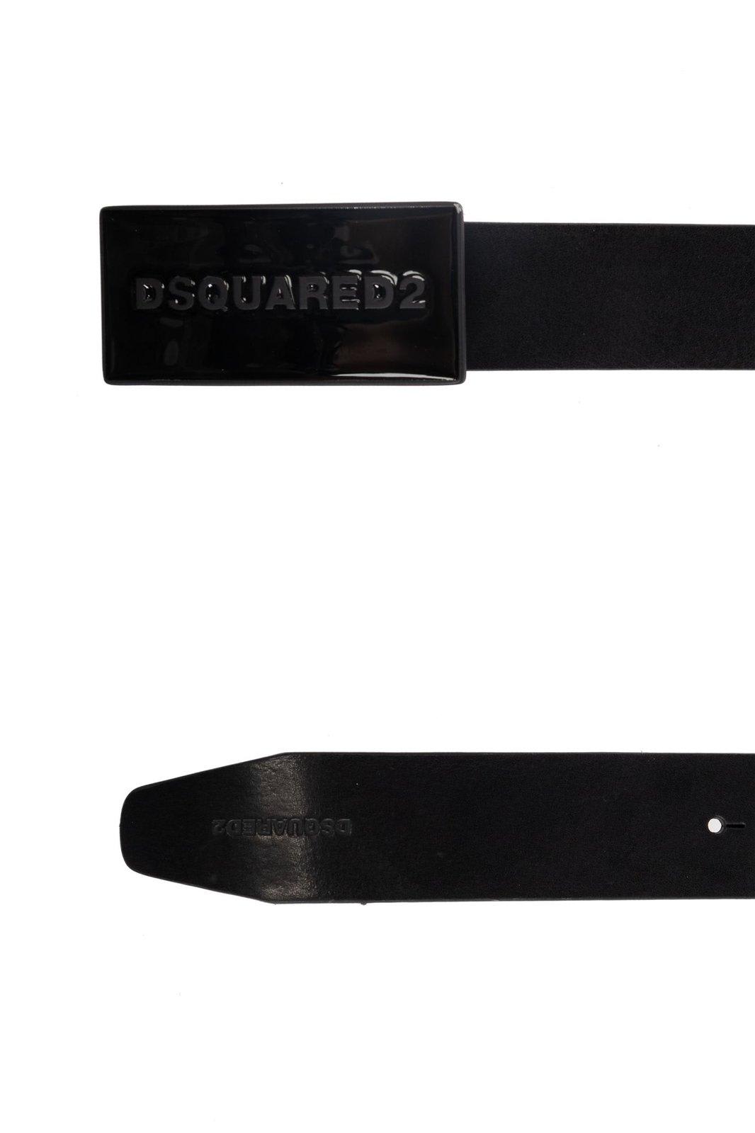 Dsquared2 Black Leather Belt With Logo Plaque Closure In Black