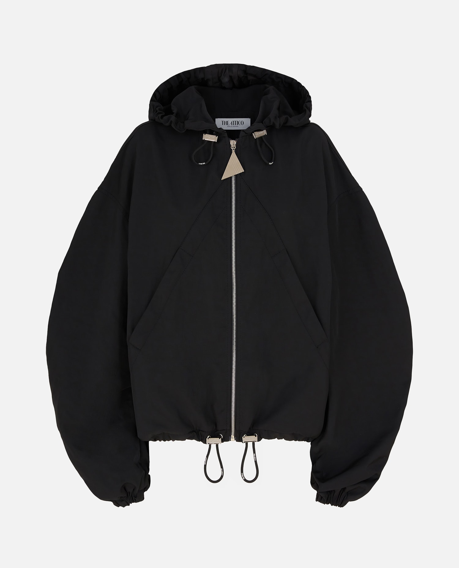 Attico Bomber Jacket With Hood And Drawstring Hem In Black
