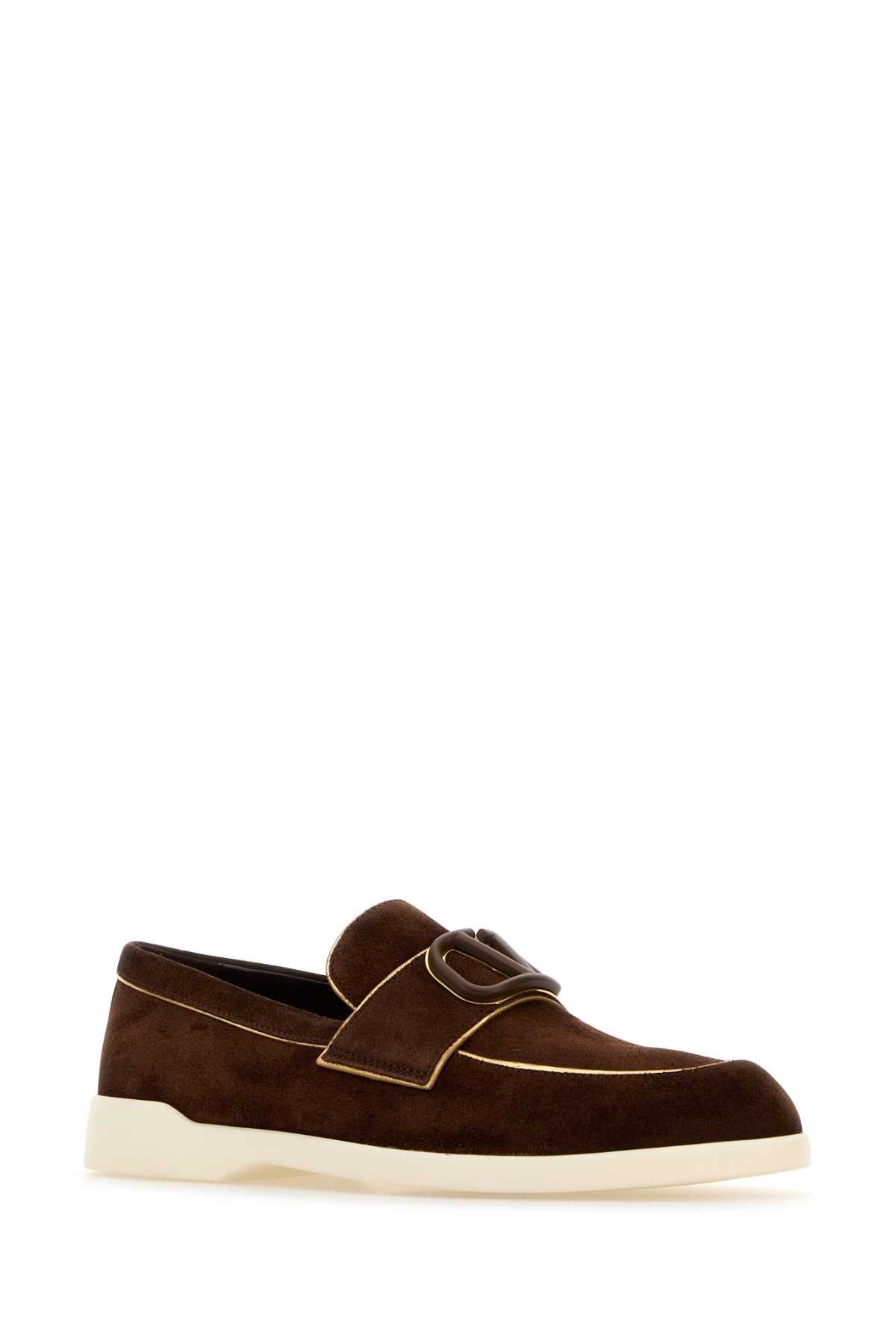 Shop Valentino Brown Suede Vlogo Loafers In Fondantantiquebrass