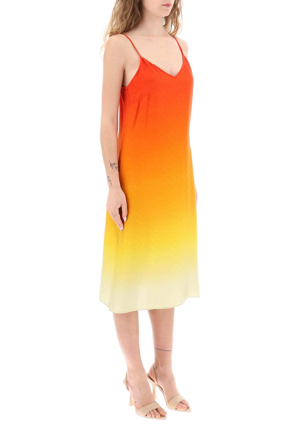 Shop Casablanca Silk Satin Slip Dress With Gradient Effect In Sunset Gradient (orange)
