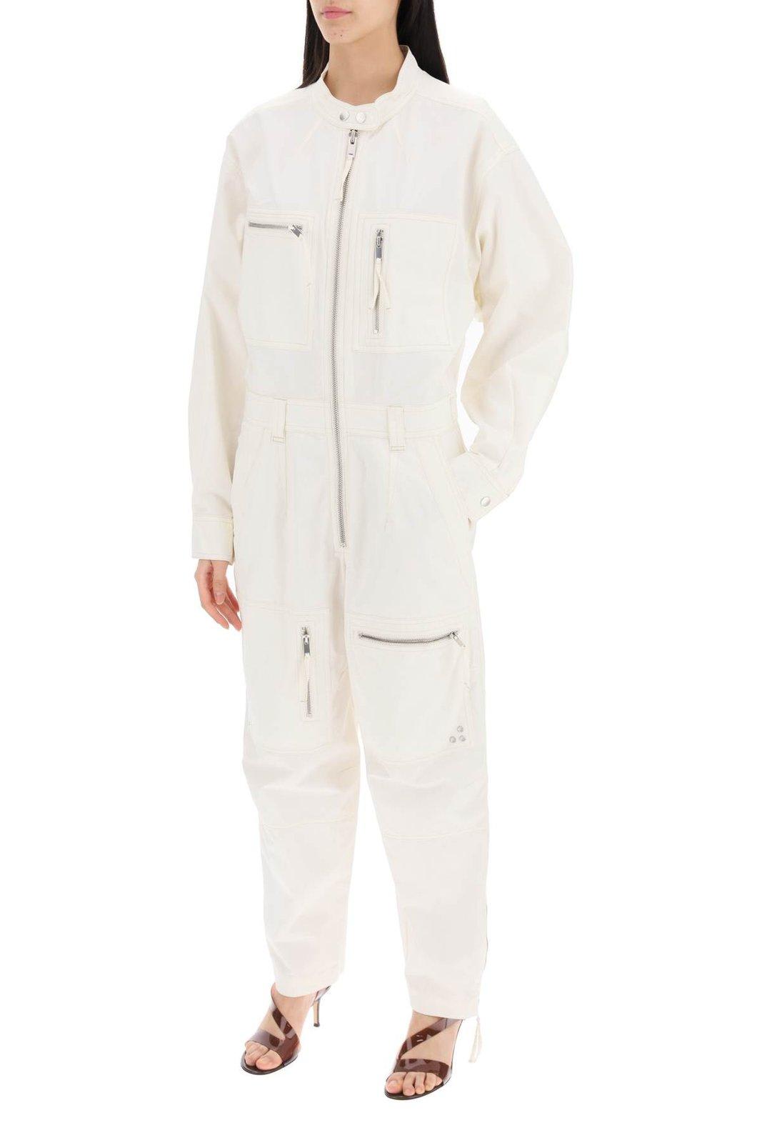 Shop Marant Etoile Long-sleeved Zipped Jumpsuit In Ecru (white)