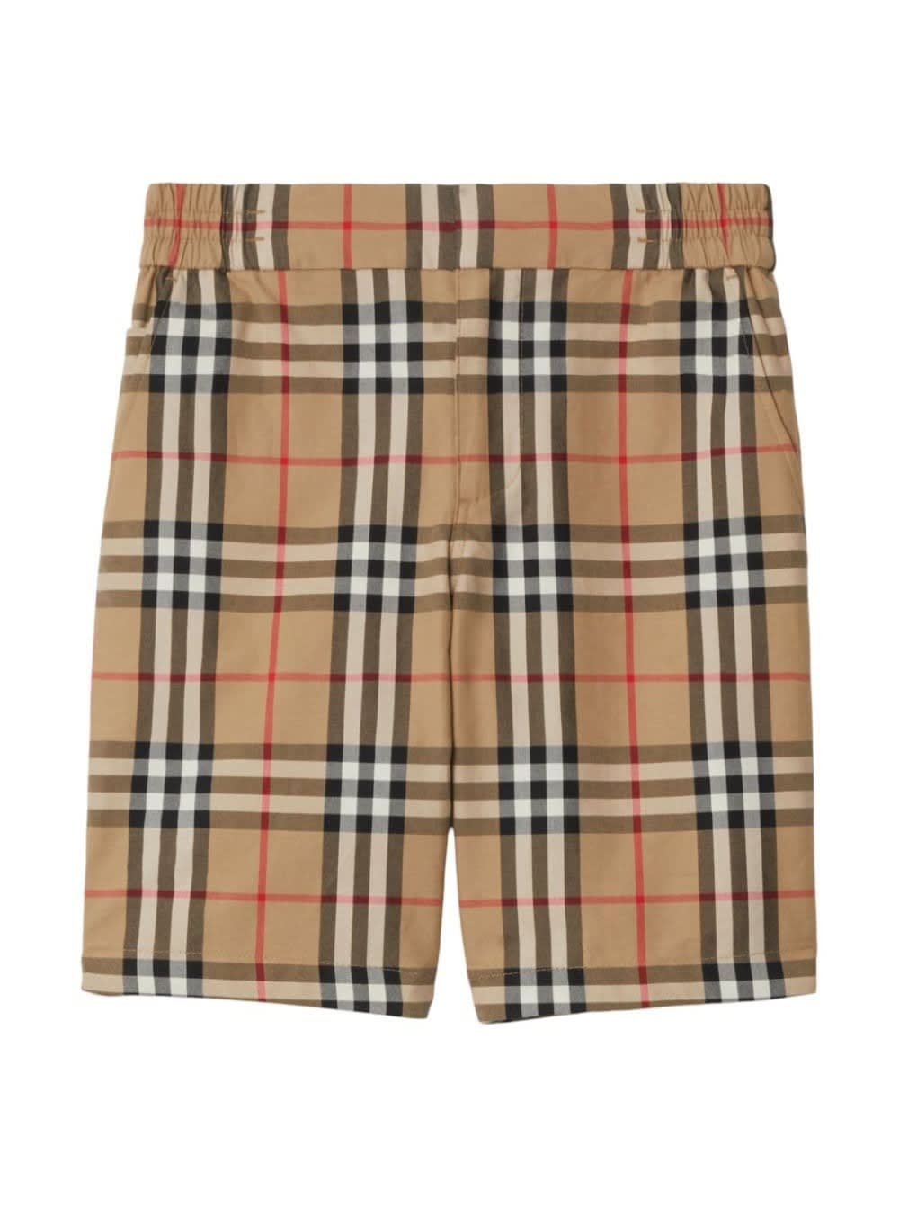 Shop Burberry Beige Shorts With Check Print In Cotton Boy
