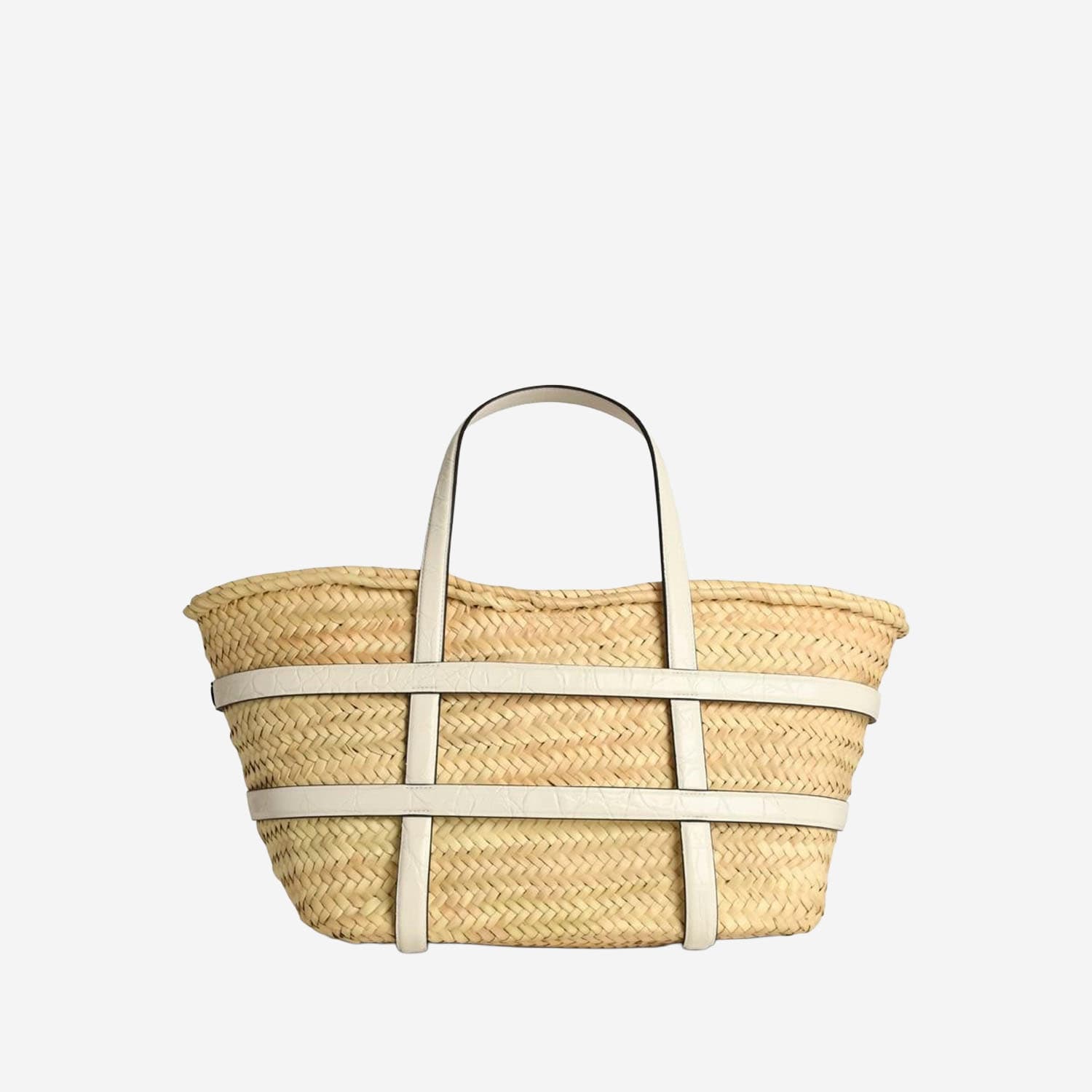Tory Burch Ella White Basket Straw Shopping Bag In White