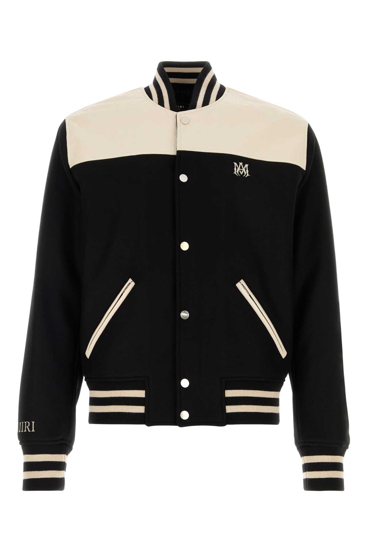 Shop Amiri Two-tone Wool Blend Bomber Jacket In Black