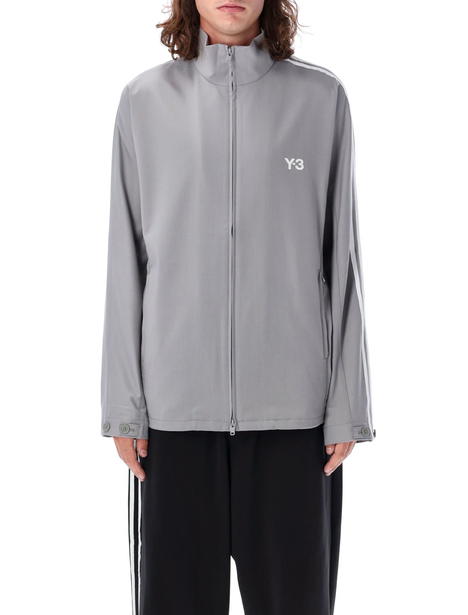 Shop Y-3 High-collar Zip-up Track Jacket In Grey