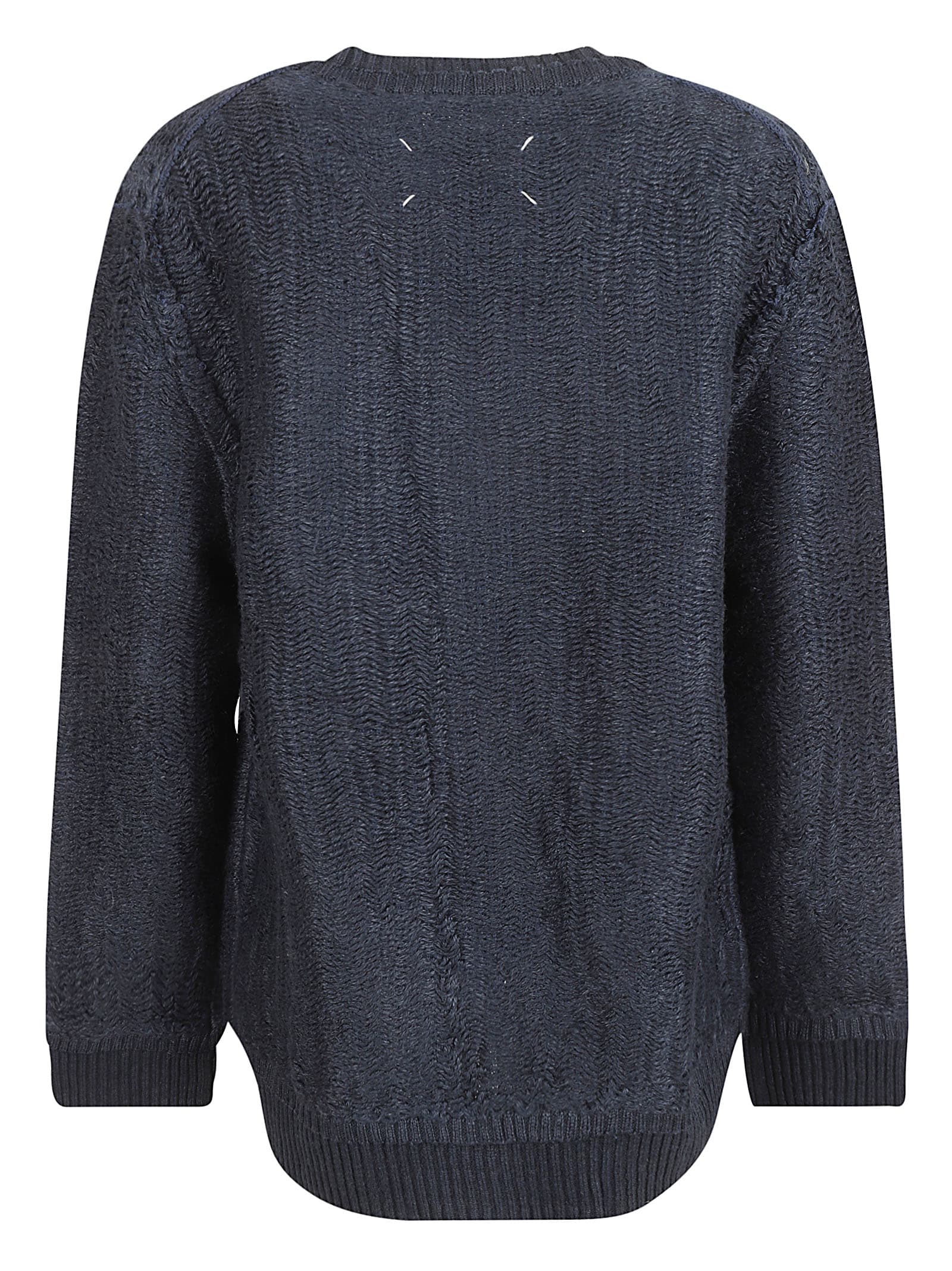 Shop Maison Margiela Rear Logo Rib Trim Woven Sweater In Blue