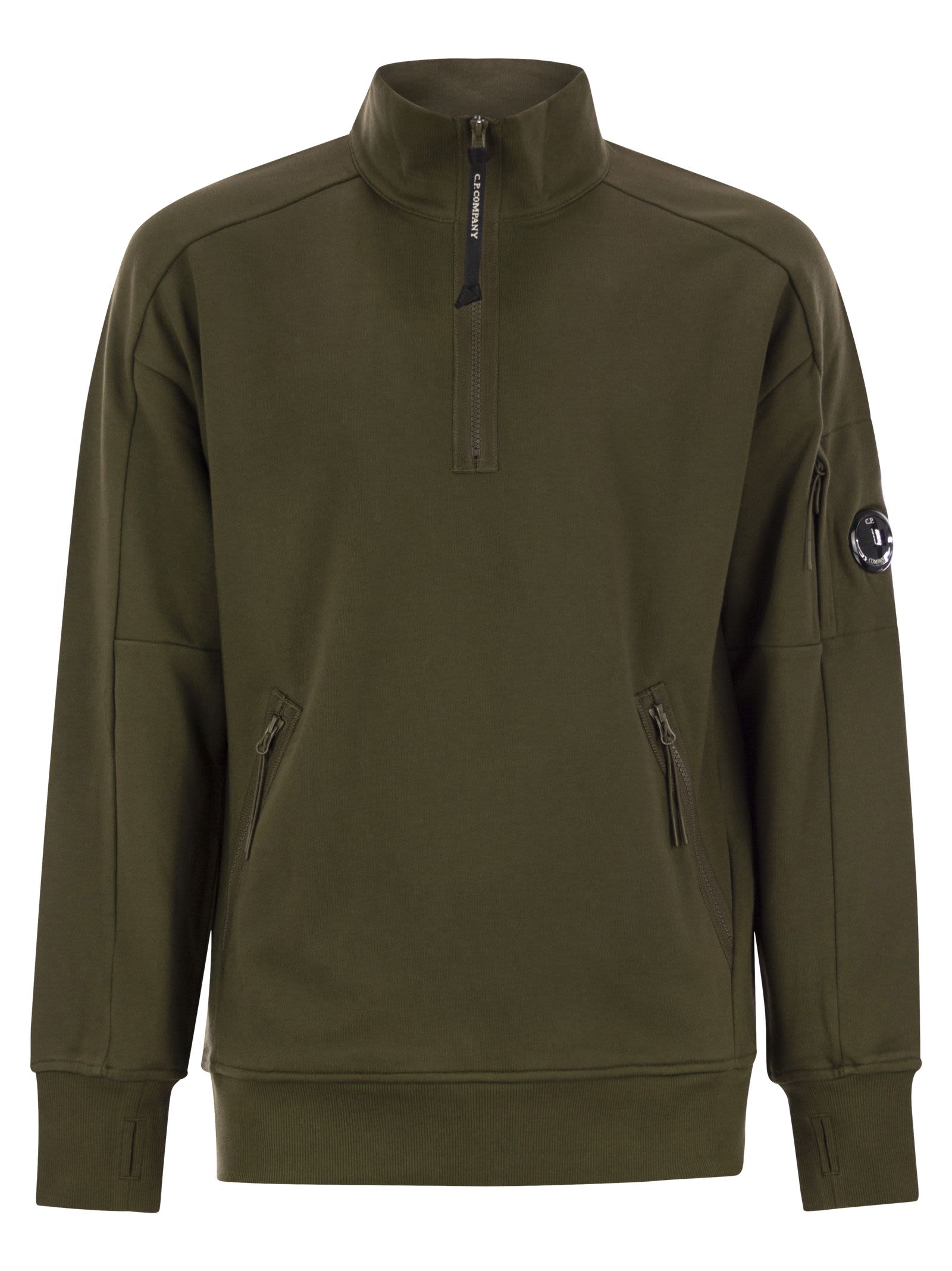 Shop C.p. Company Diagonal Raised Fleece Half Zipped Sweatshirt In Olive Green