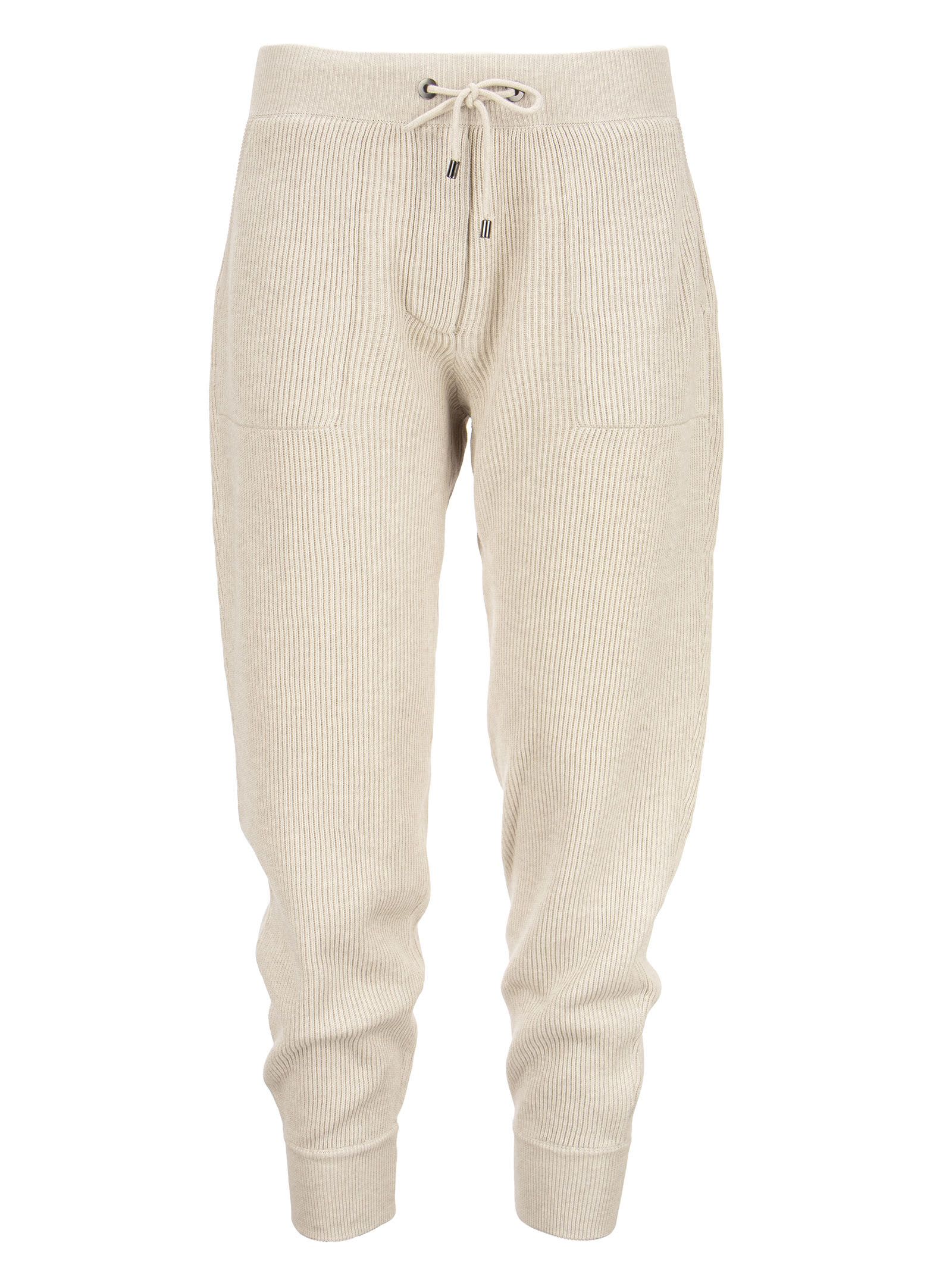 Brunello Cucinelli Cotton English Rib Knitted Trousers With Shiny Tab Pocket