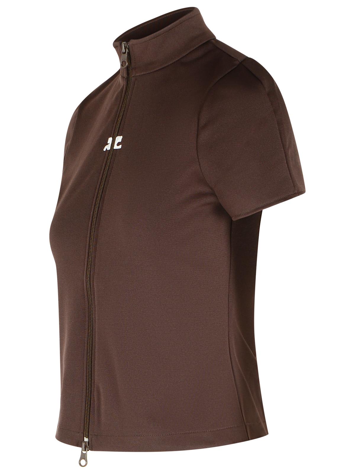 Courrèges High Collar Short Sleeves T-shirt In Brown