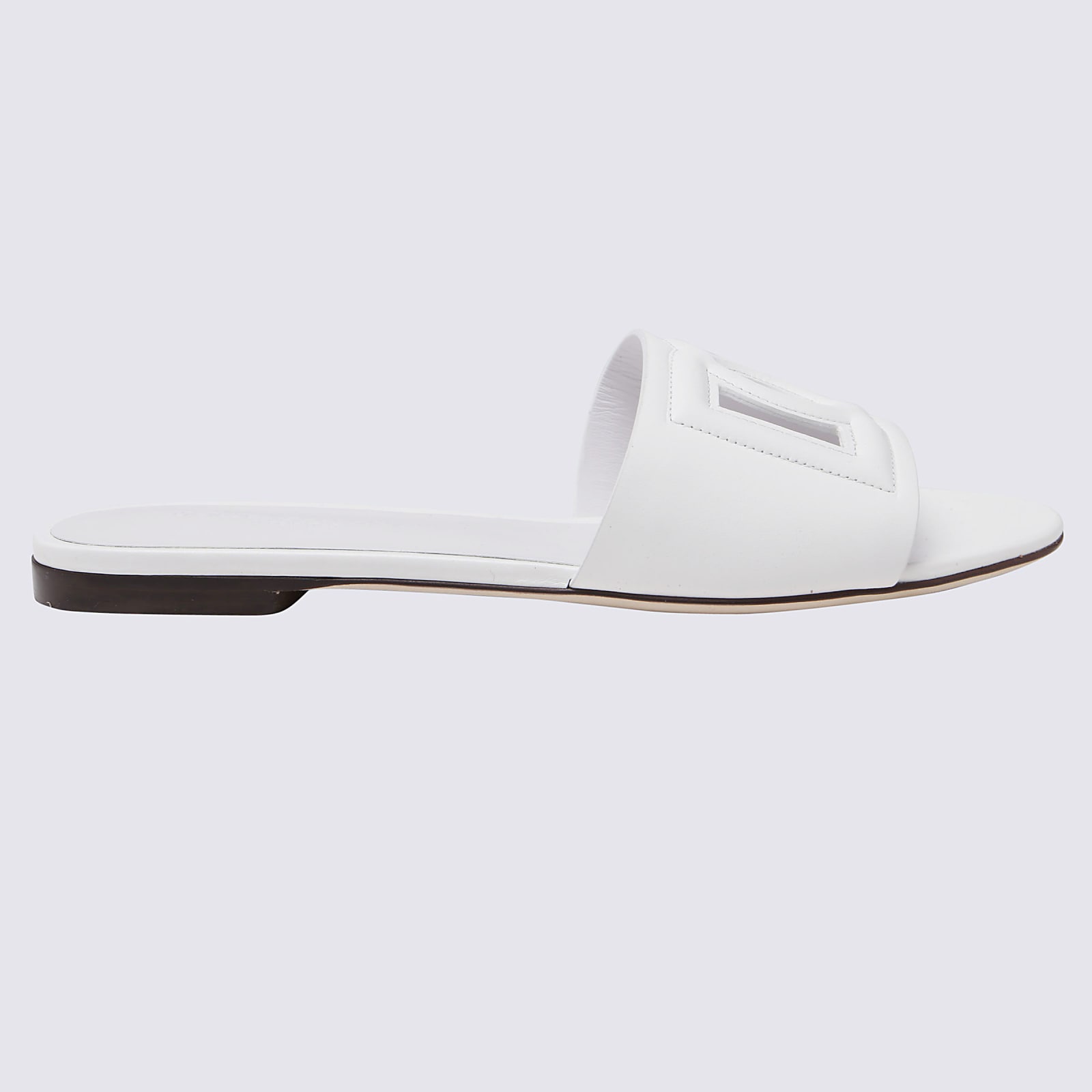 Dolce & Gabbana White Leather Dg Millennials Slides In White