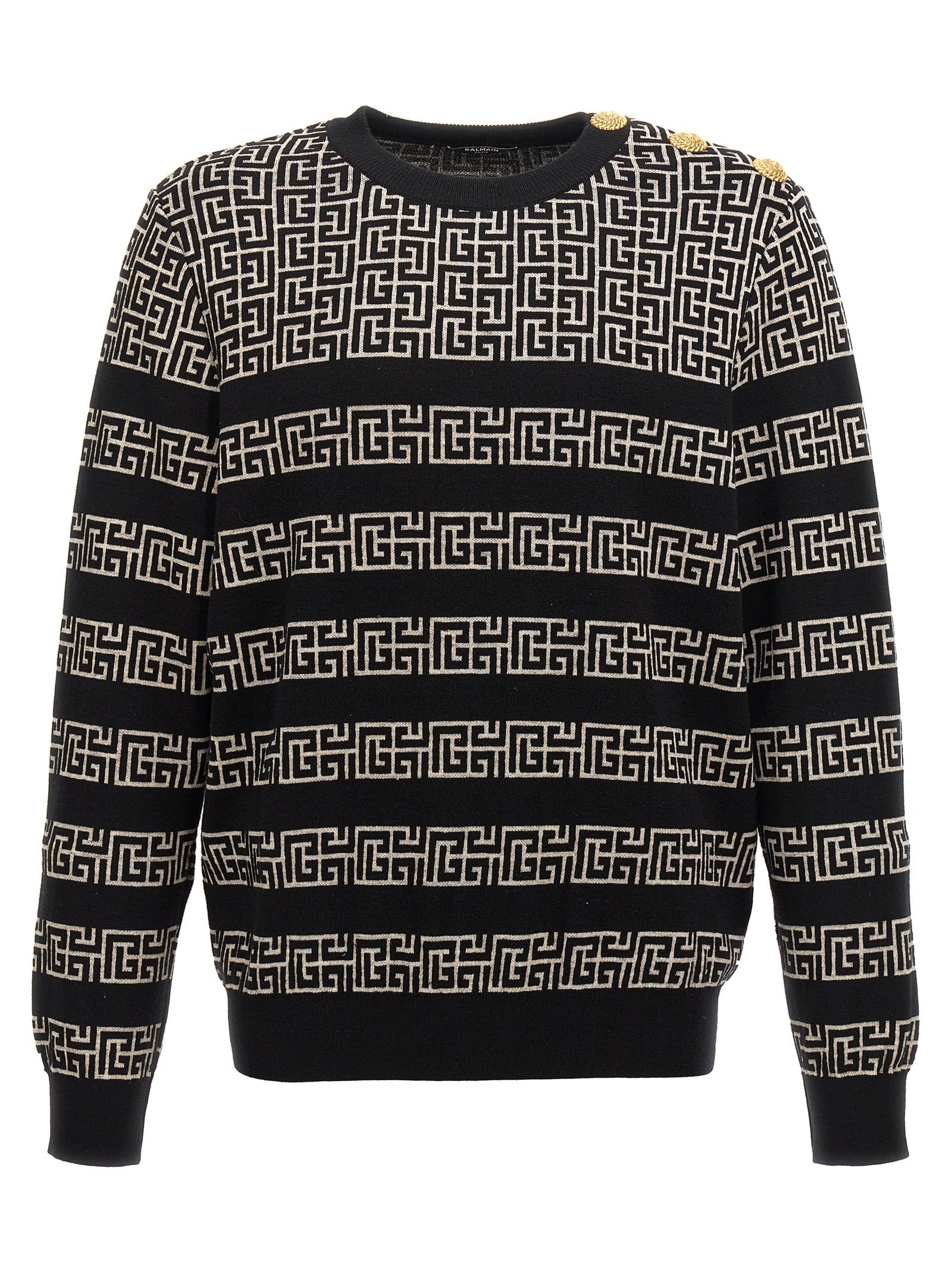 Shop Balmain Monogram Sweater In White/black