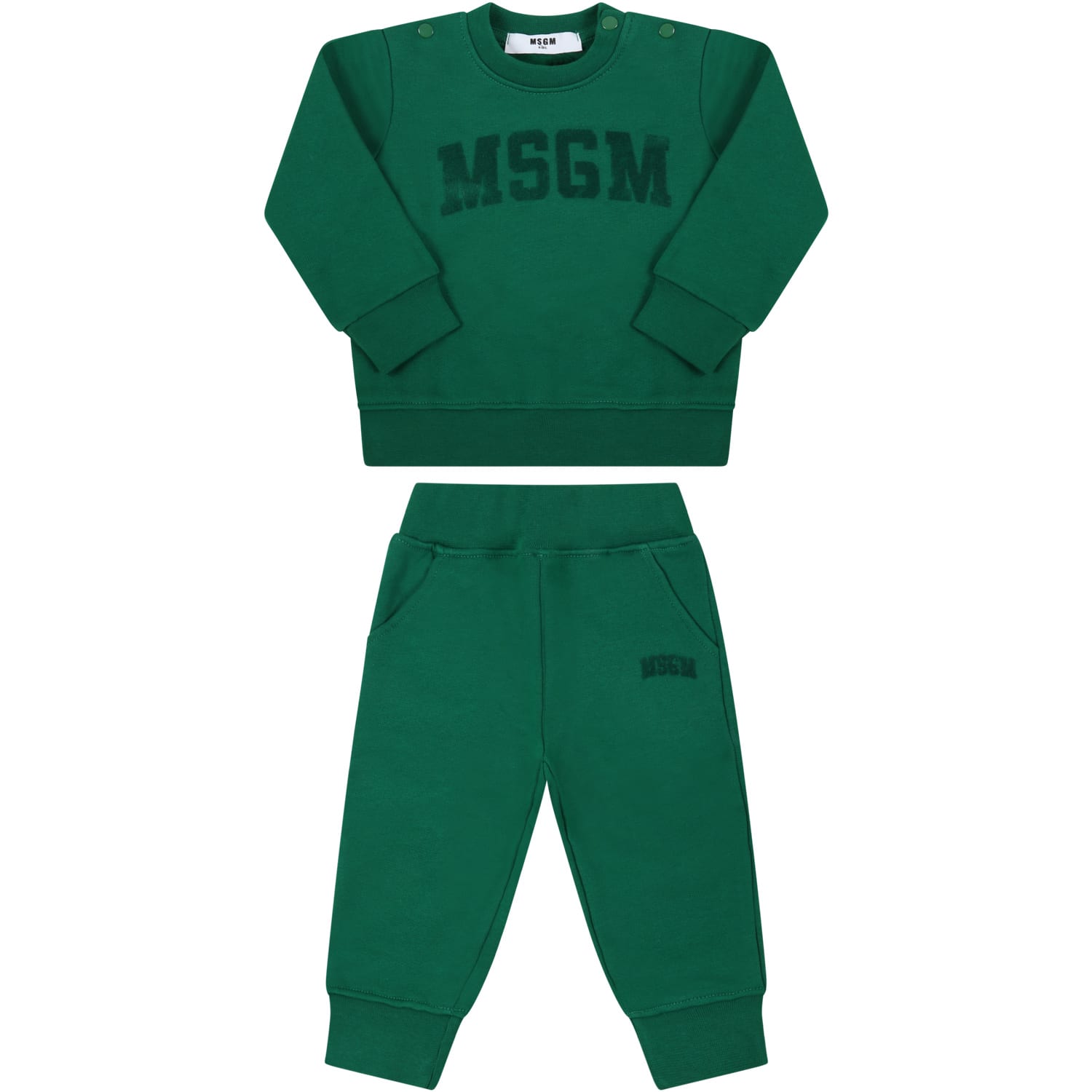 MSGM Green Suit For Babykids With Velvet Logo