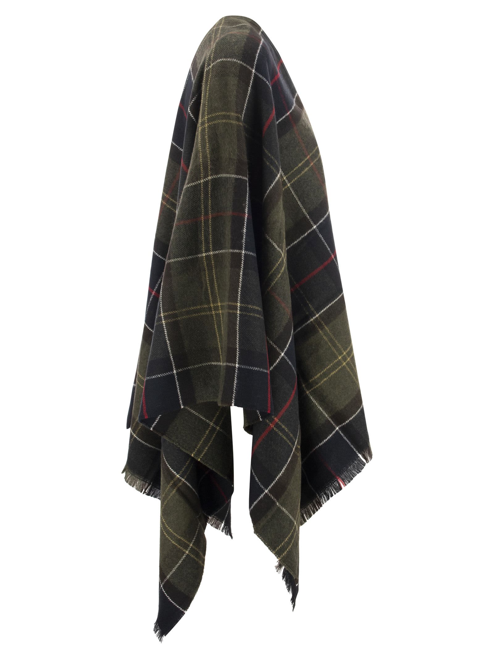 Barbour Acrylic Cape With Tartan Pattern In Green