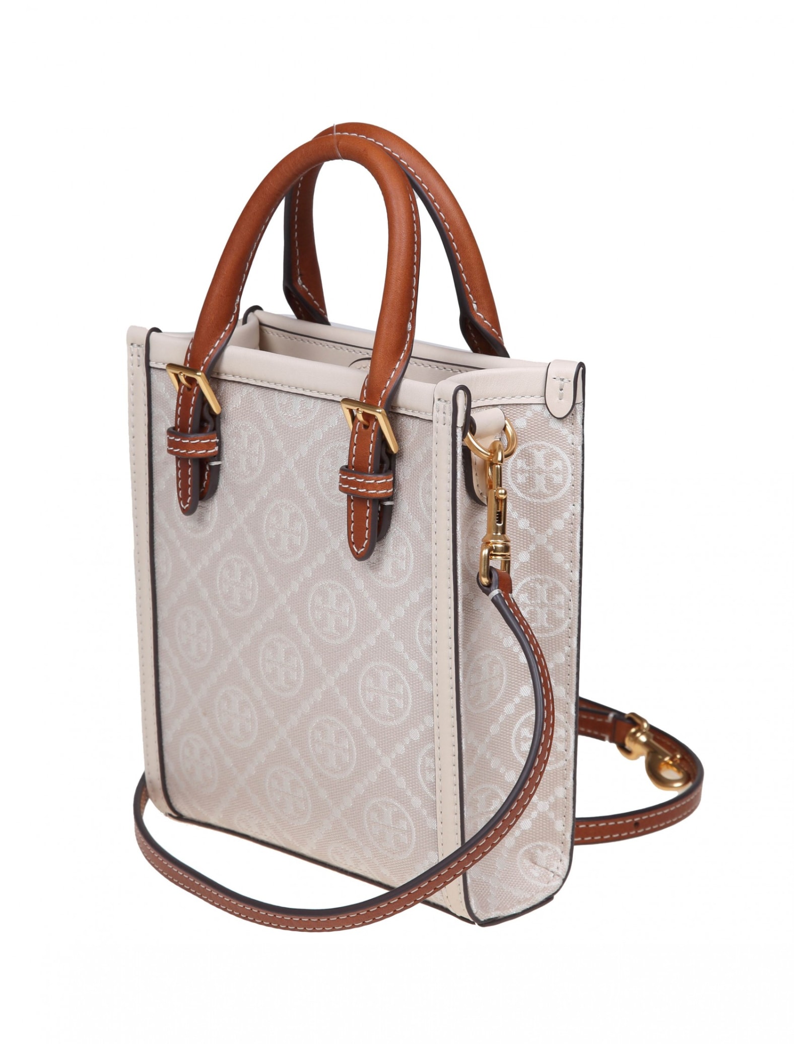 Shop Tory Burch Minishopping In Ivory Color Monogram Fabric