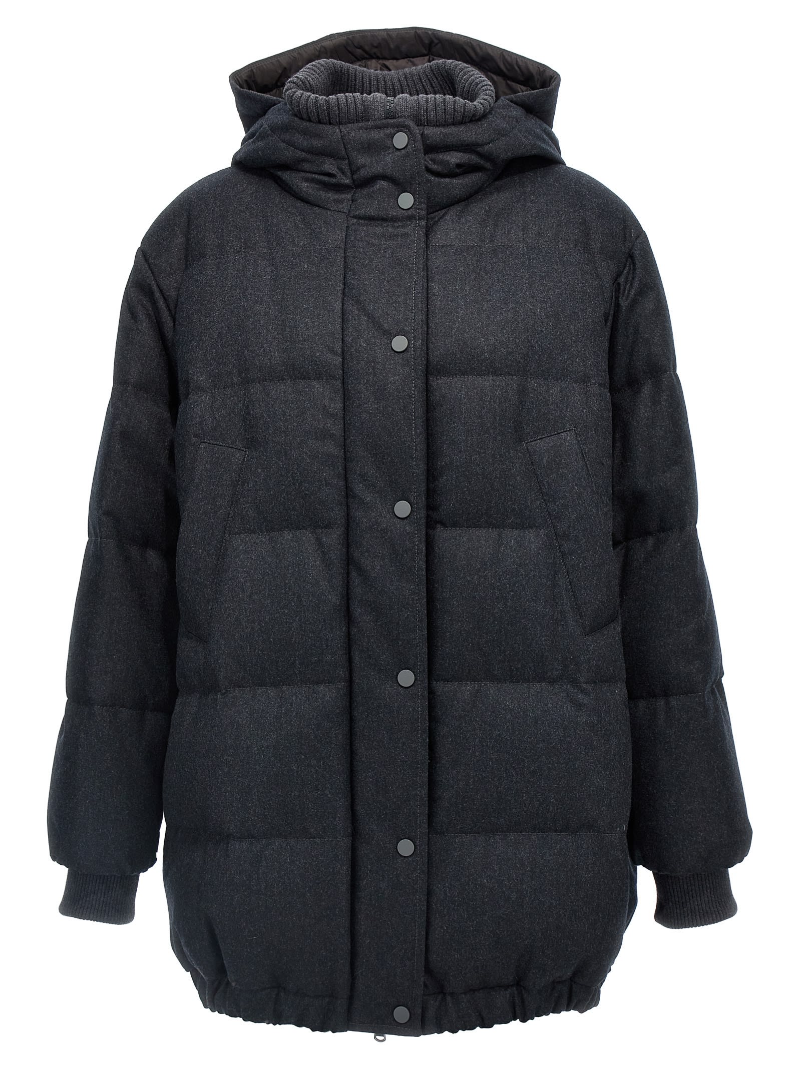 Shop Brunello Cucinelli Padded Wool Down Jacket In Gray