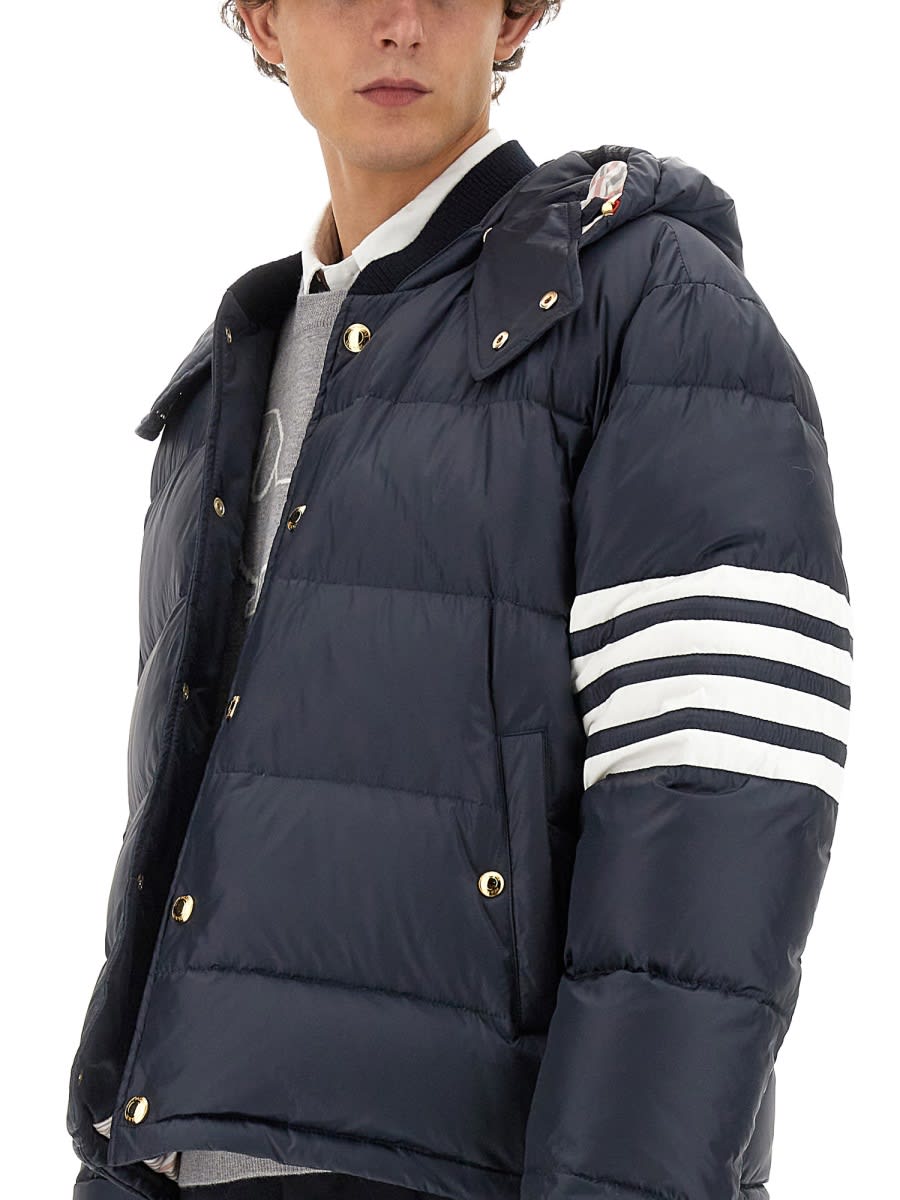 Shop Thom Browne Hooded Bomber Jacket In Blue