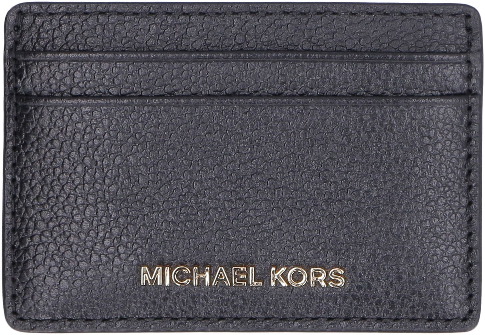 Shop Michael Michael Kors Jet Set Pebbled Calfskin Card Holder In Black