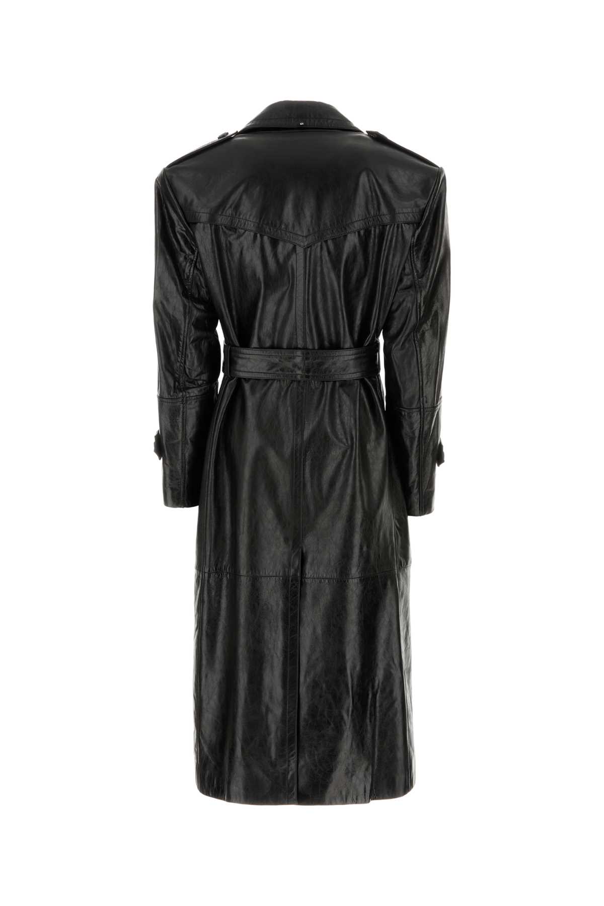 Shop Sportmax Black Nappa Leather Alfeo1234 Trench Coat In Nero