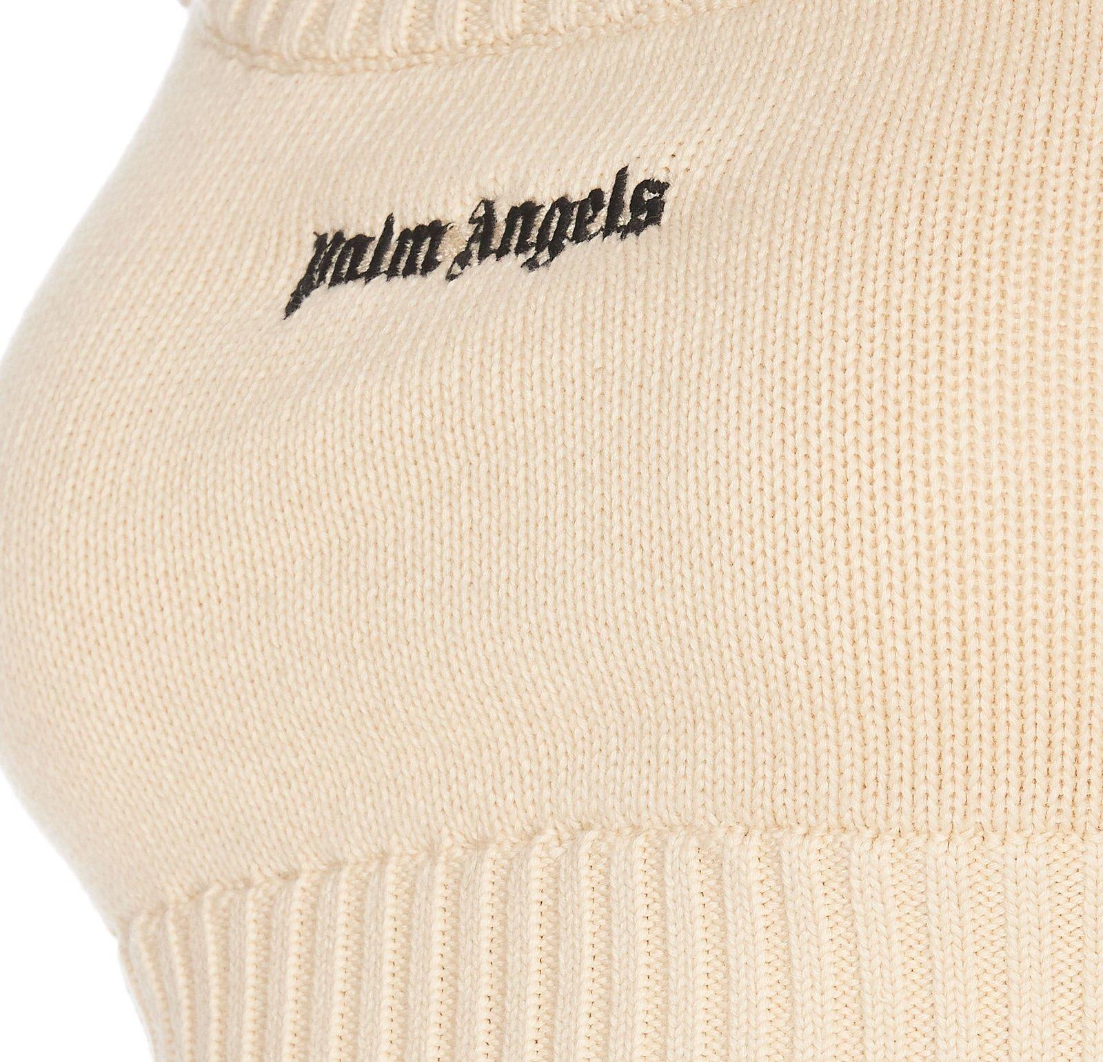 Shop Palm Angels Logo Embroidered Cropped Knitted Tank Top