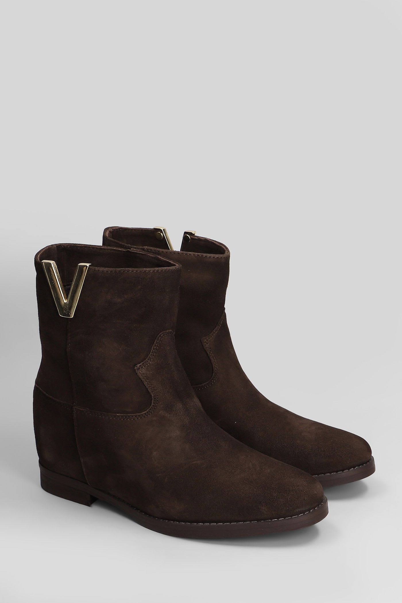 Julie Dee Ankle Boots Inside Wedge In Dark Brown Suede In Brown