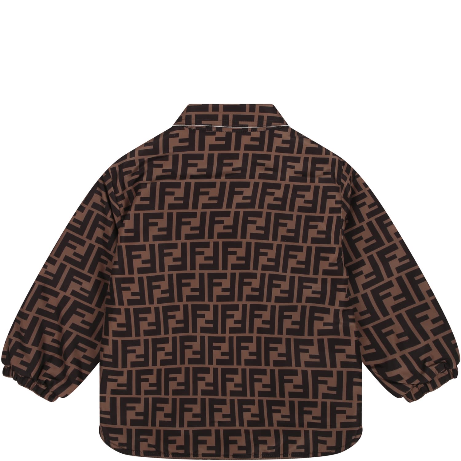 Fendi Reversible Beige Jacket For Baby Boy With Logo And Ff In Brown