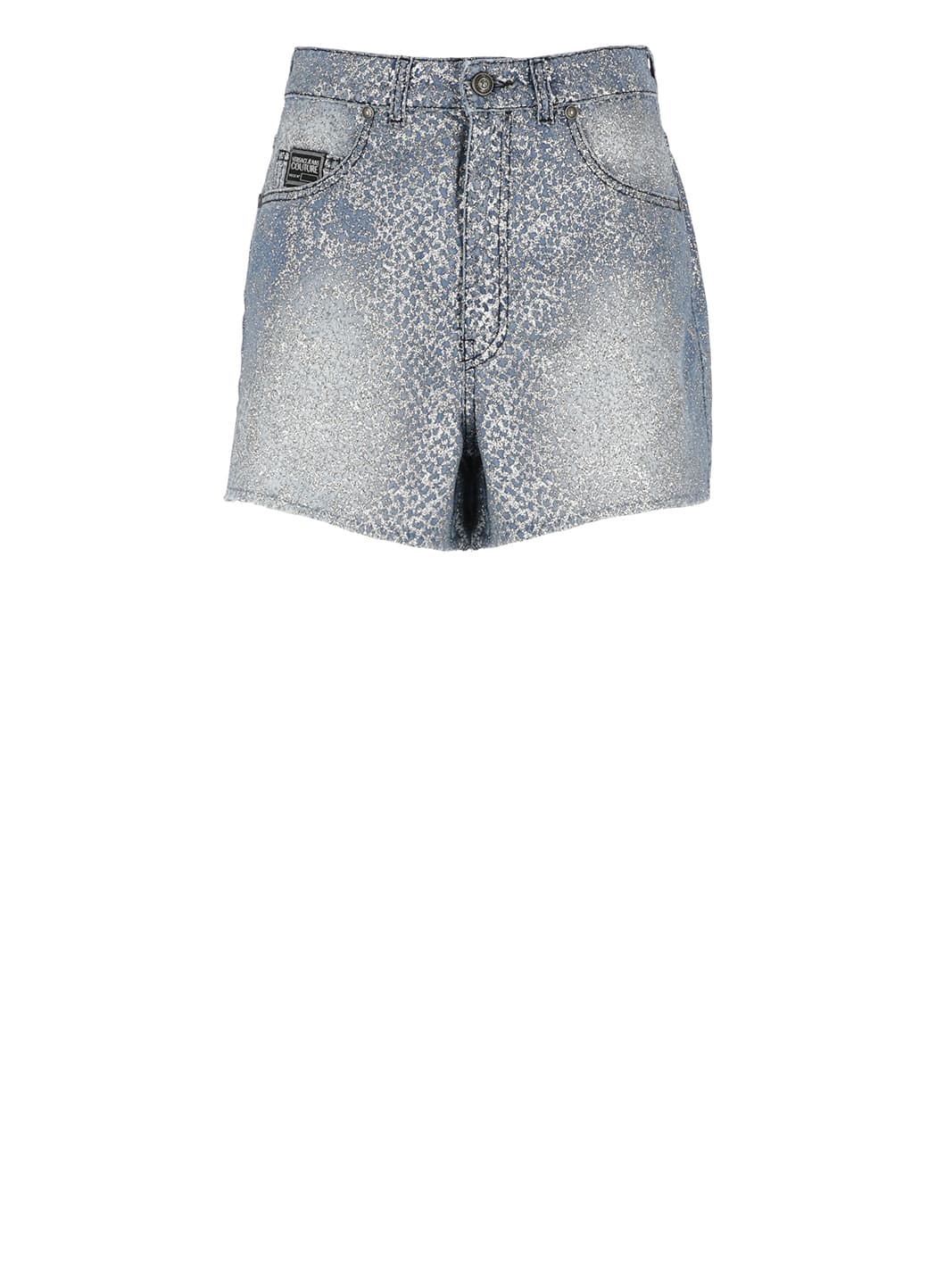 Shop Versace Jeans Couture Shorts With Glitter In Blue