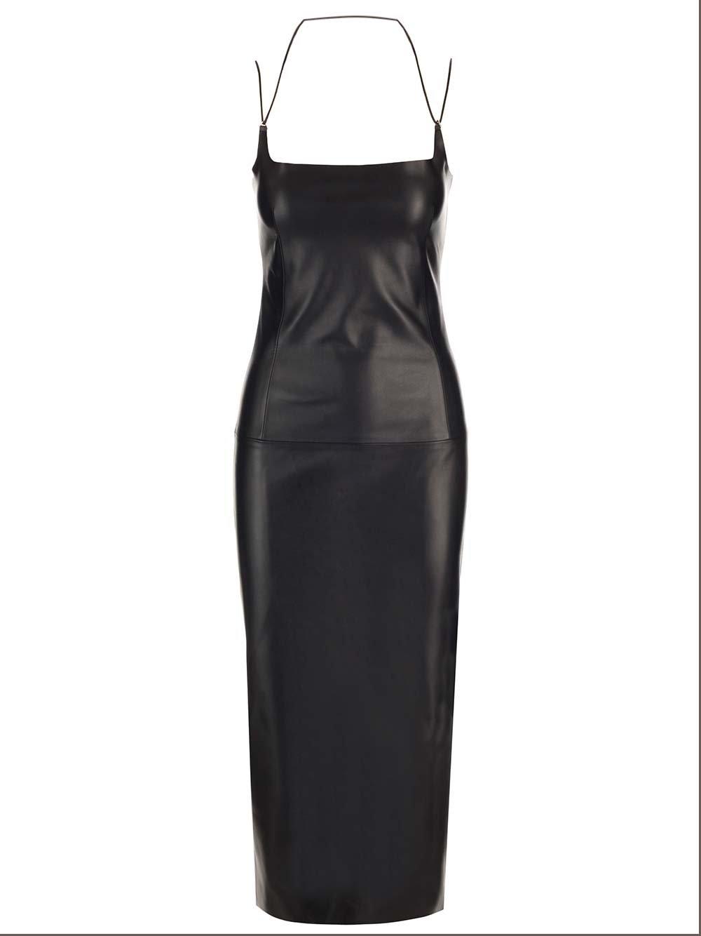 Strapped Leather Midi Dress