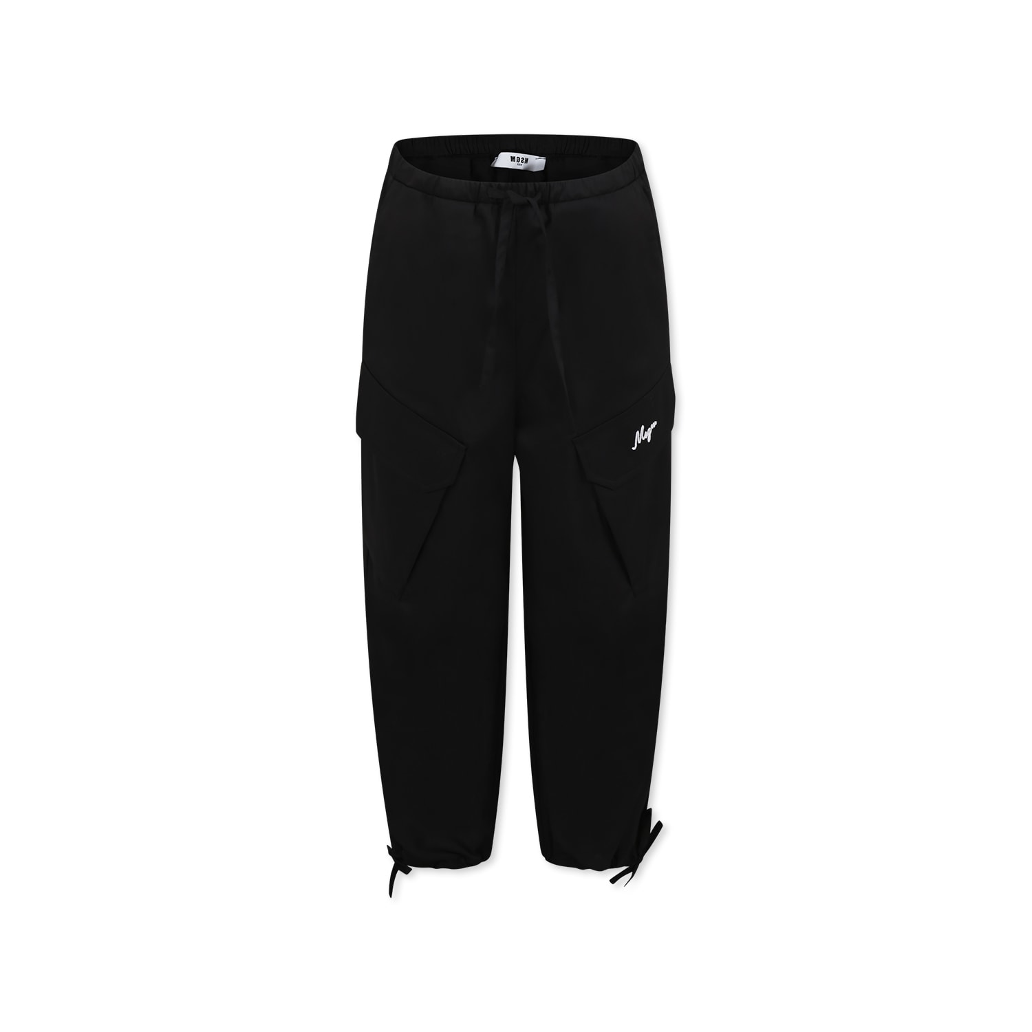 Shop Msgm Black Trousers For Girl With Logo