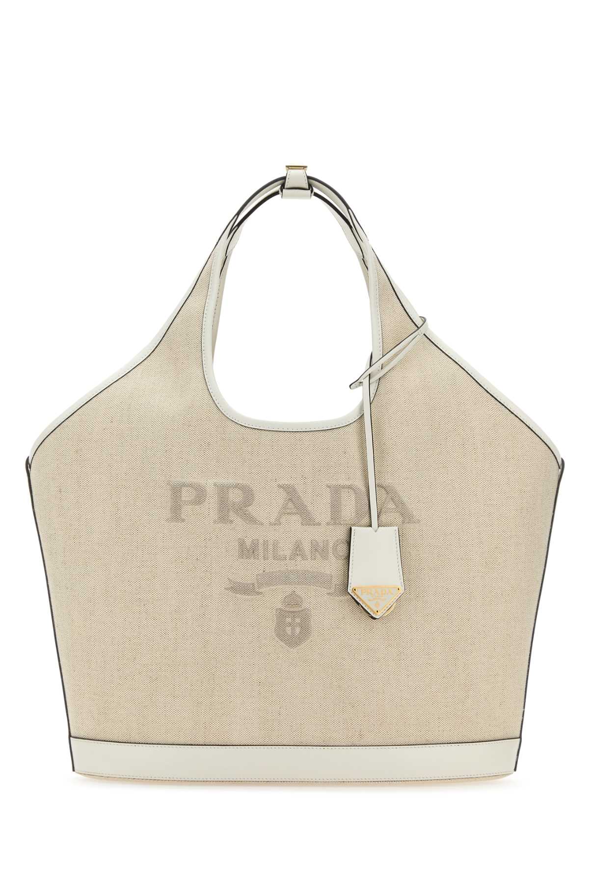 Shop Prada Sand Canvas Shopping Bag In Naturalebianco