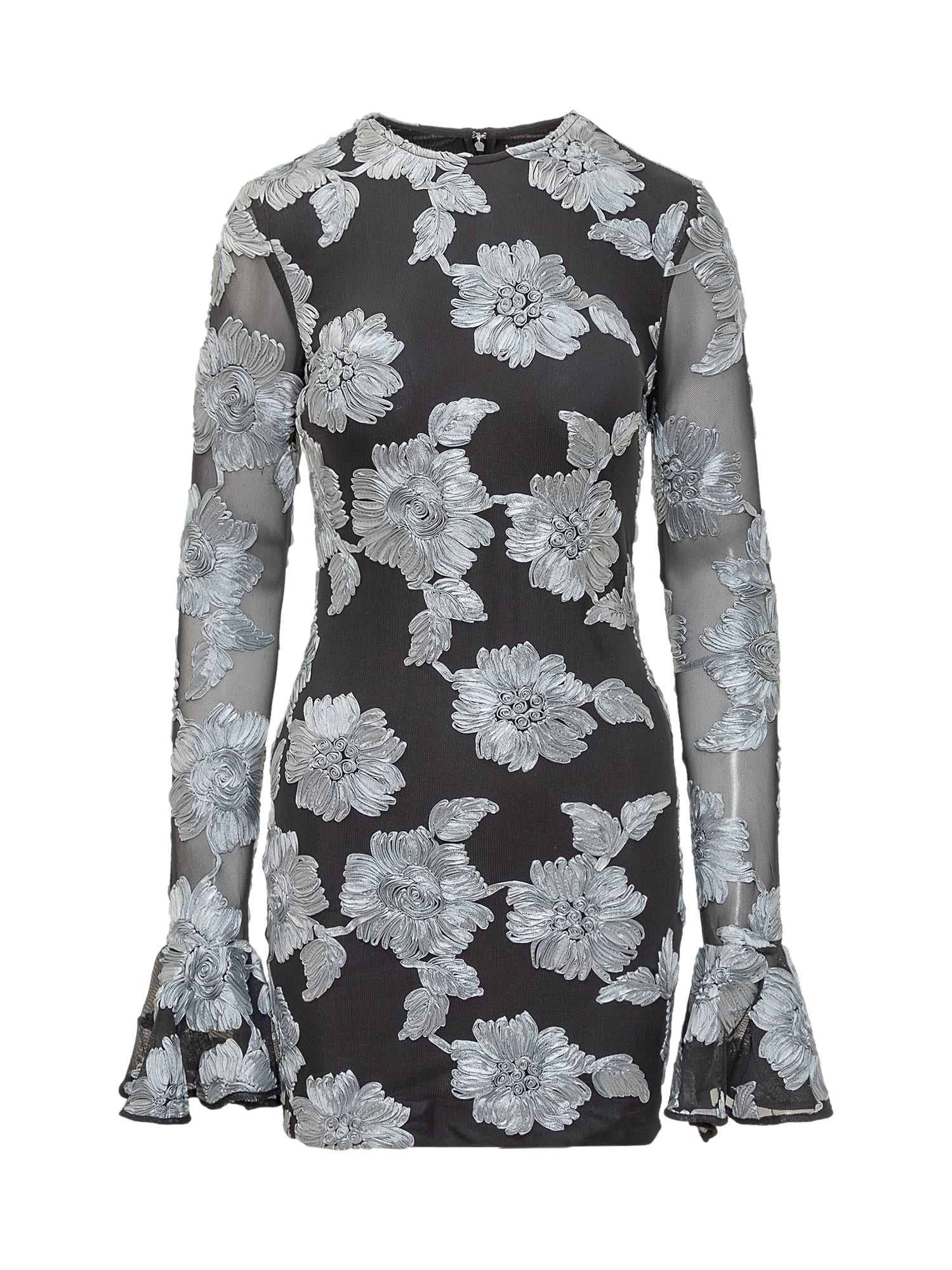 Shop Rotate Birger Christensen Dress With Floral Pattern In Grey Pinstripe