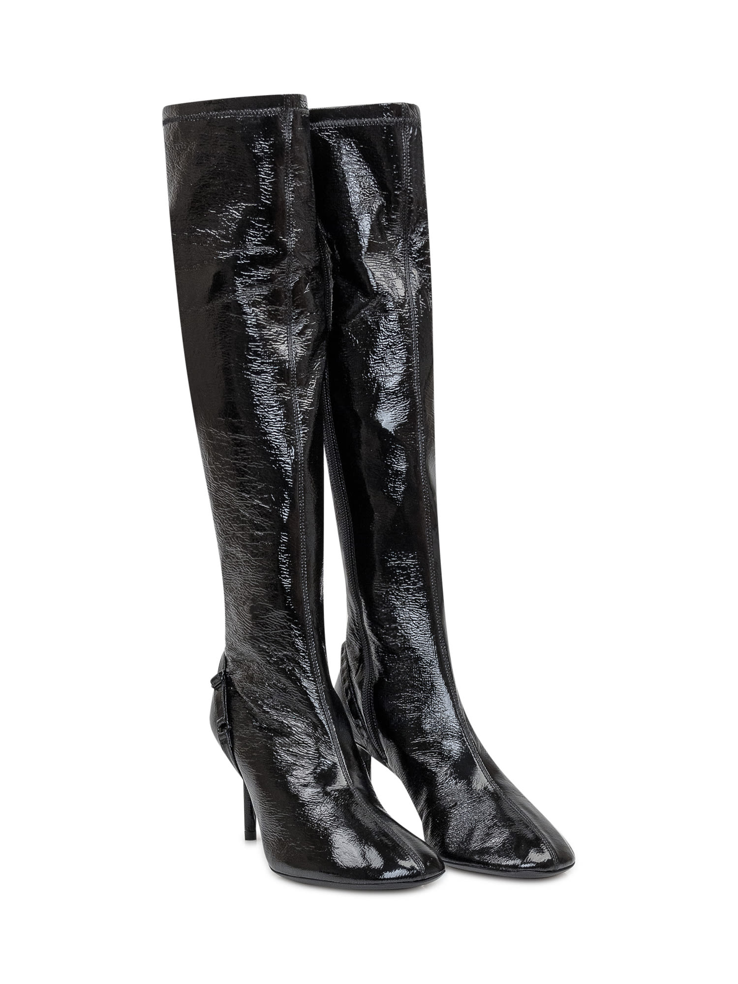 Shop Courrèges Oblique Strap Boots In Black