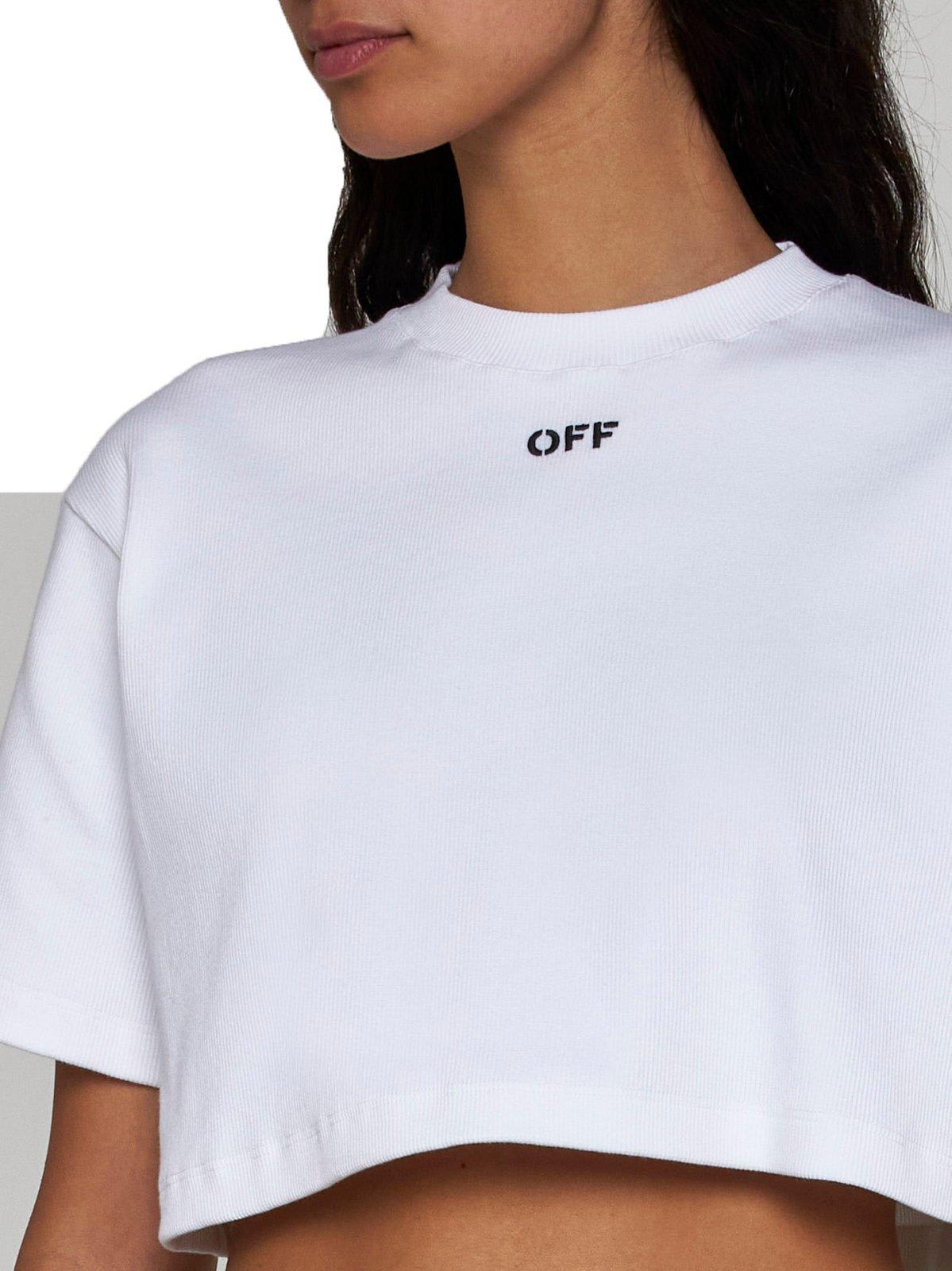 Shop Off-white Off-stamp Crewneck Cropped T-shirt In White