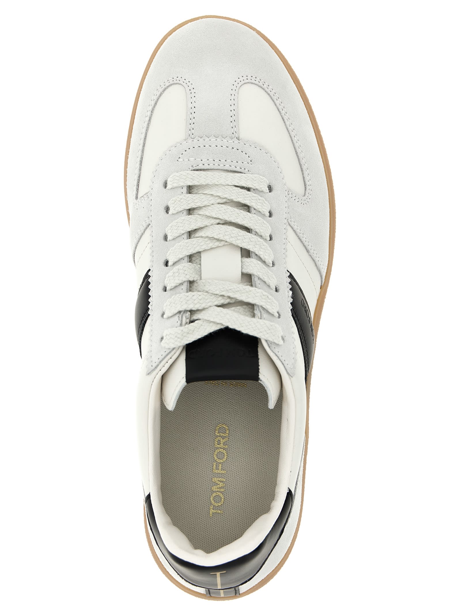 Tom Ford Archer White Low Top Sneakers With Logo Lettering On Tongue And Heel And Contrasting Heel In Leather In Gray