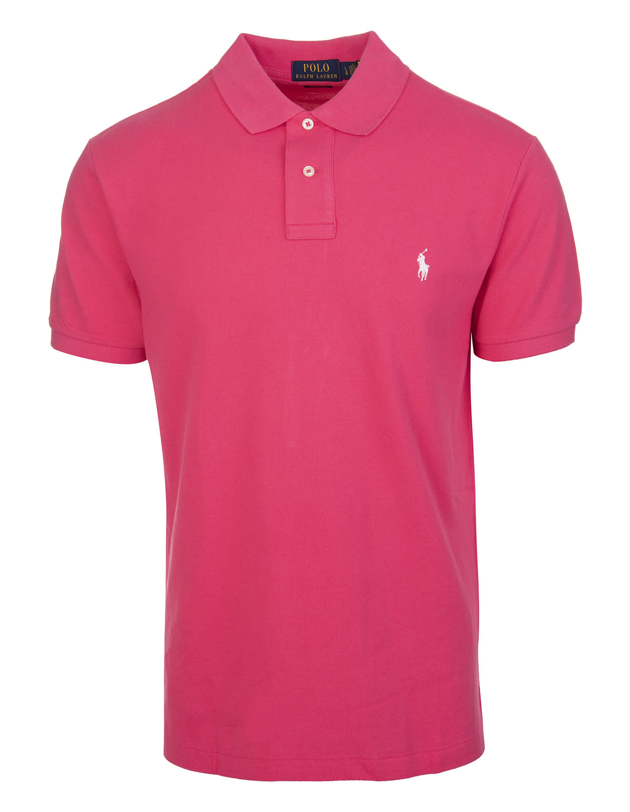 Ralph Lauren Man Bright Pink And White Slim-fit Pique Polo Shirt