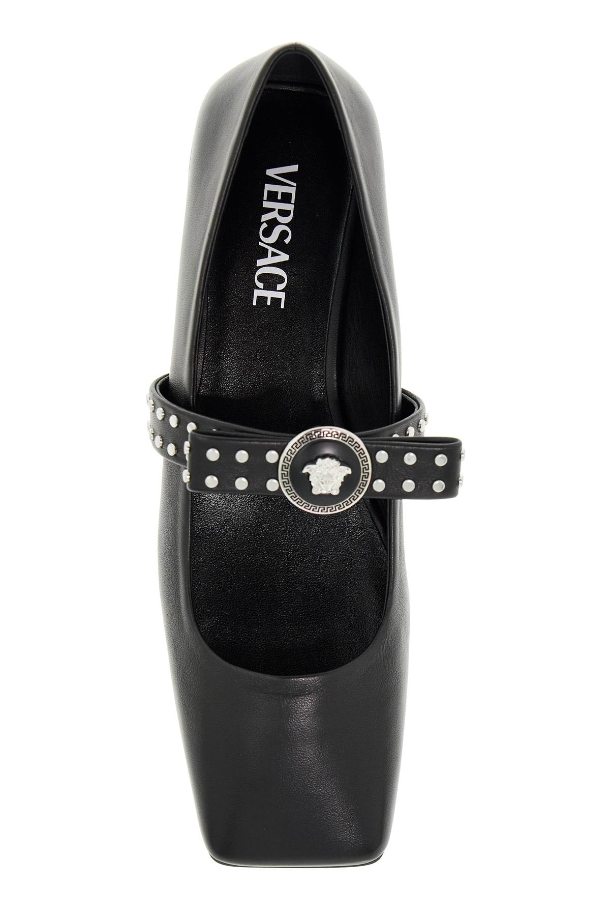 Shop Versace Gianni Ribbon Studded Baller In Black-palladium (black)