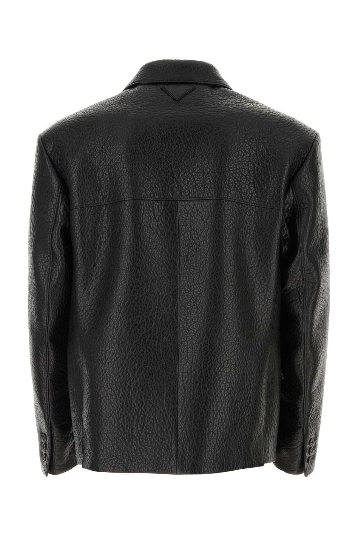 Prada Black Nappa Leather Blazer In Nero