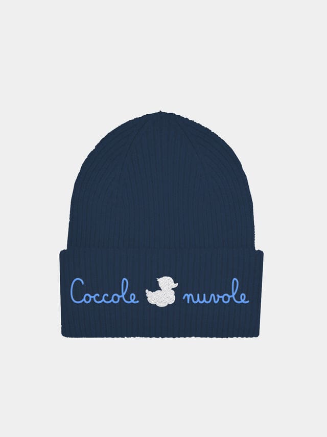 Mc2 Saint Barth Kid Blue Ribbed Beanie With Coccole Nuvole Embroidery Coccolebimbi Special Edition In Blue