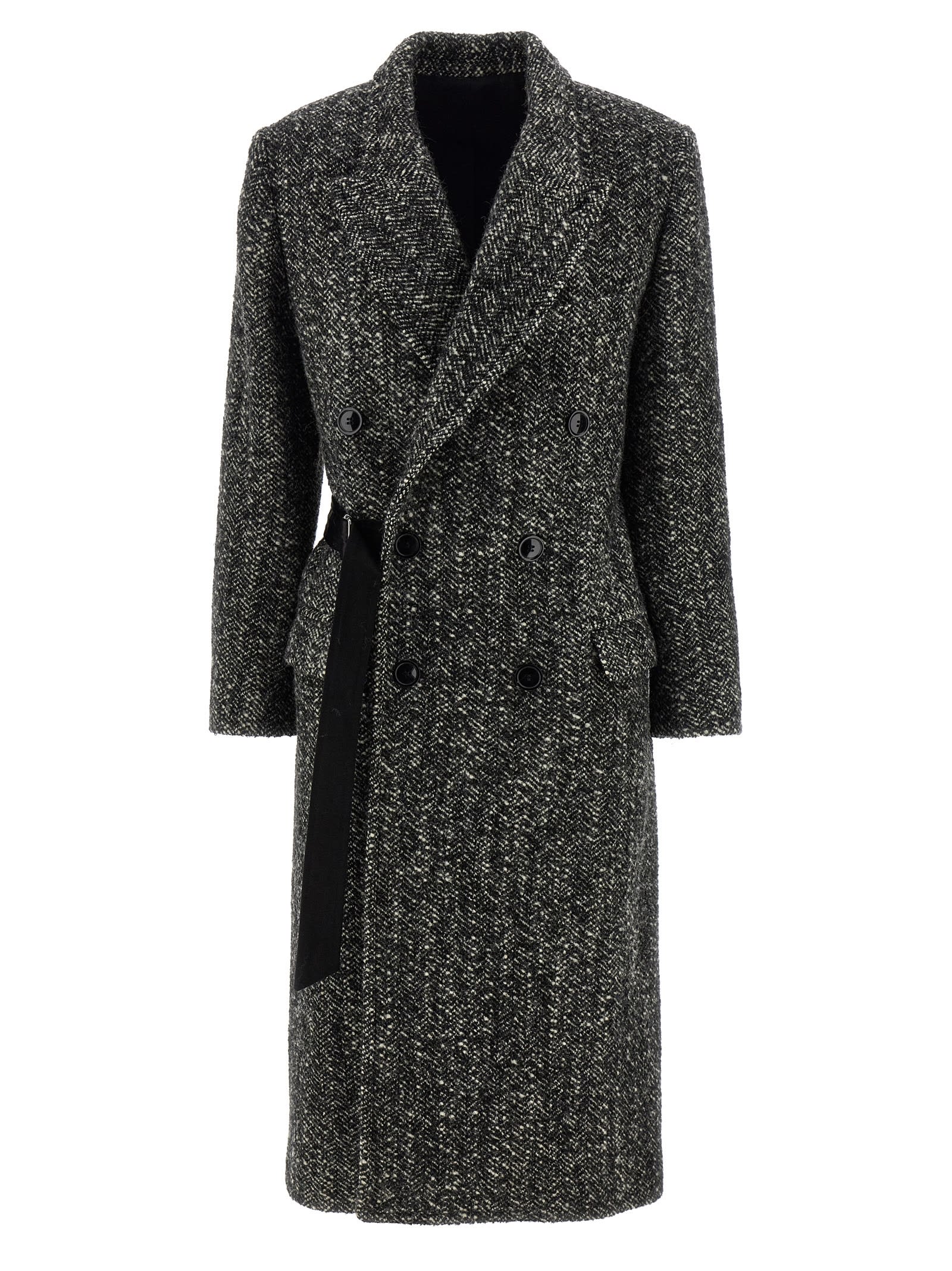 Isabel Marant Double-breasted Coat Belted Waist In Black