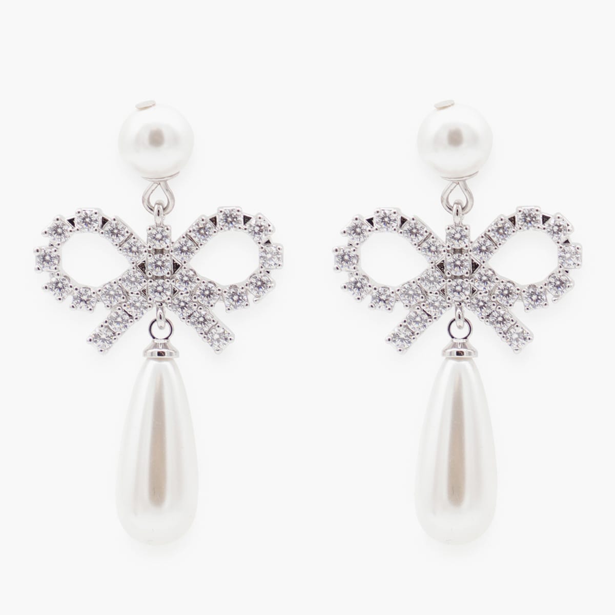 Self-portrait Bow Drop Earrings With Pearl And Crystal