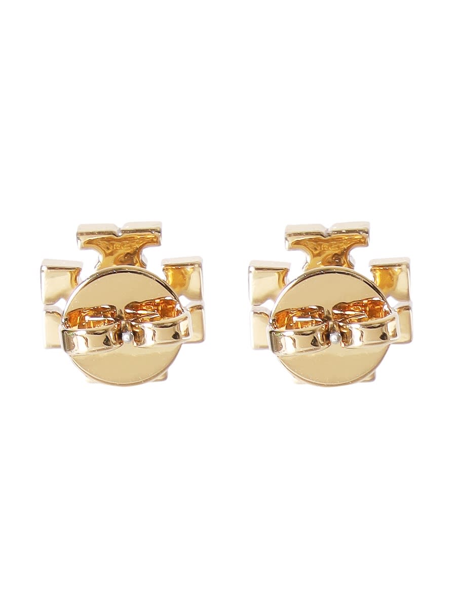 Shop Tory Burch Crystal Logo Earrings In Gold