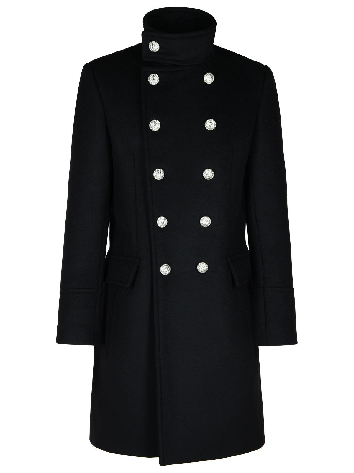 Shop Balmain Black Wool Blend Coat