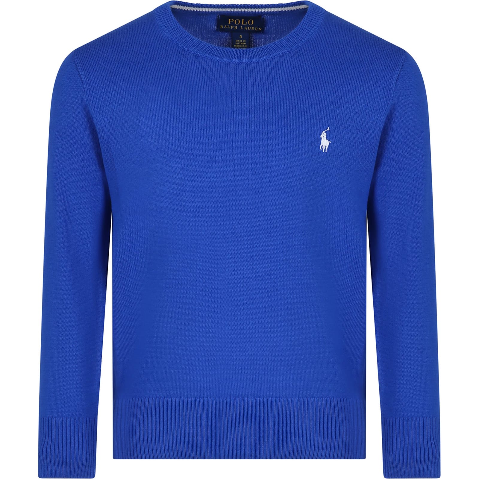 Ralph Lauren Kids' Blue Sweater For Boy With Embroidery In Light Blue