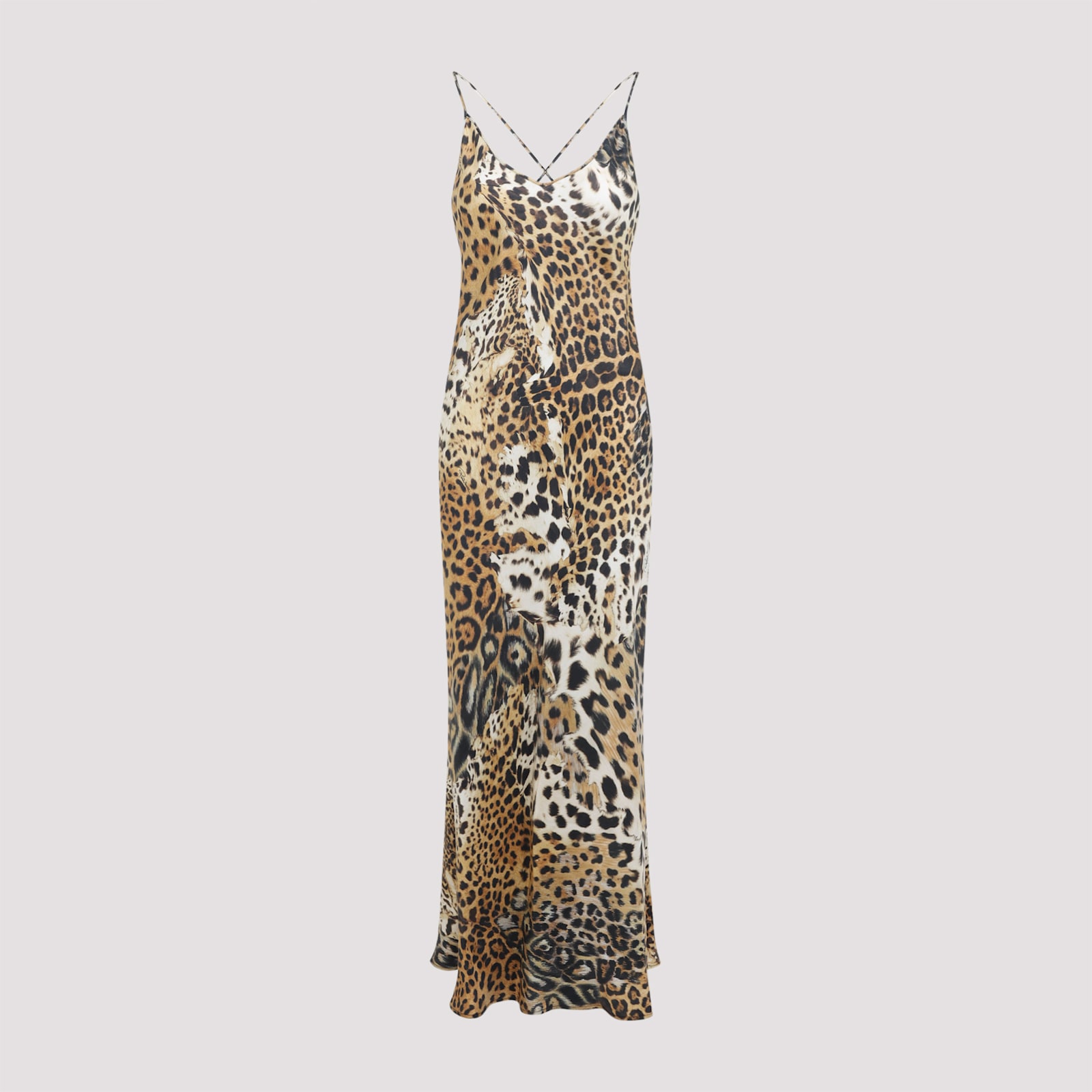 Roberto Cavalli Womens Naturale Animal-print Open-back Silk Maxi Dress In Neutral