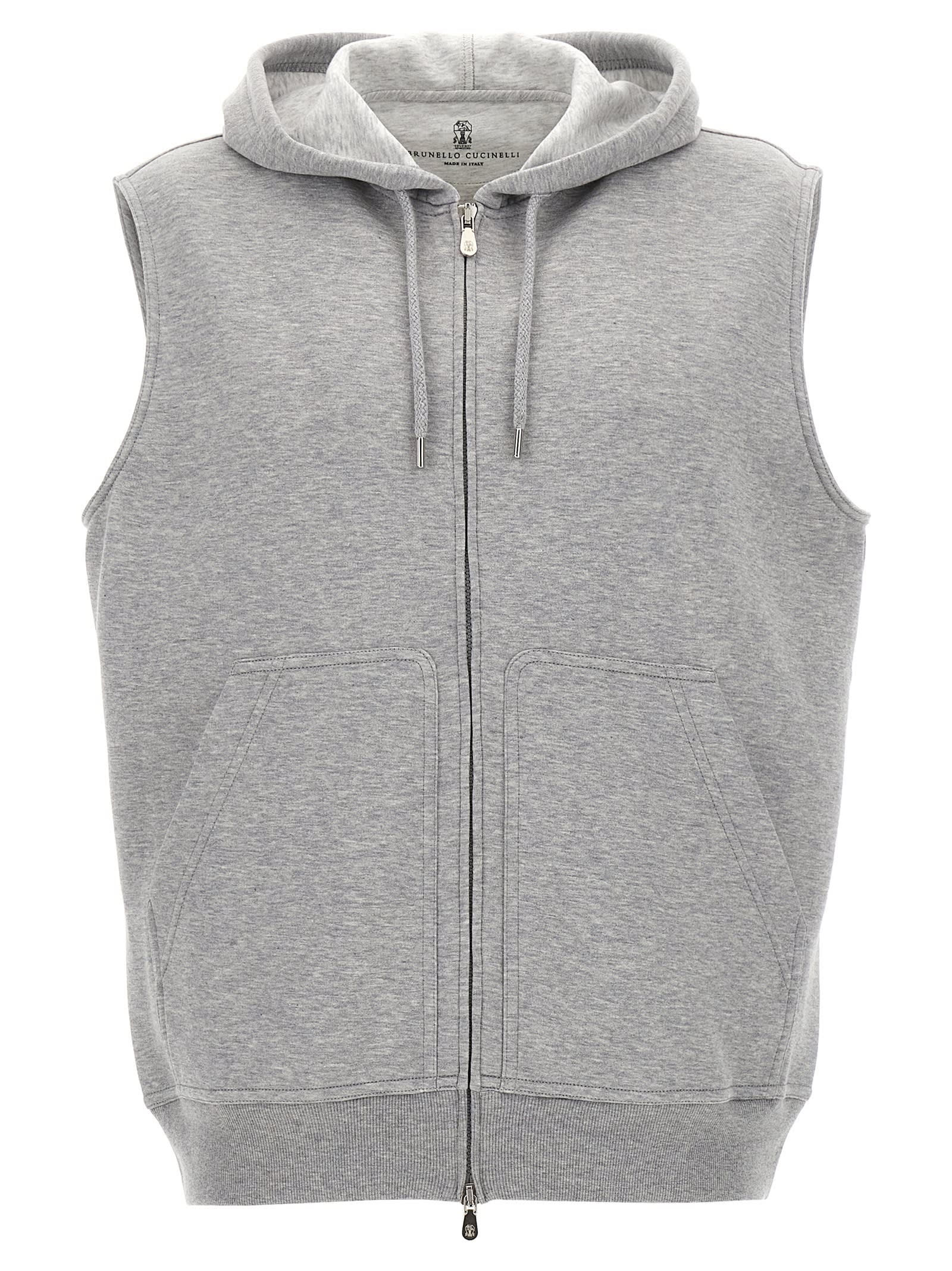 Shop Brunello Cucinelli Hooded Vest In Gray