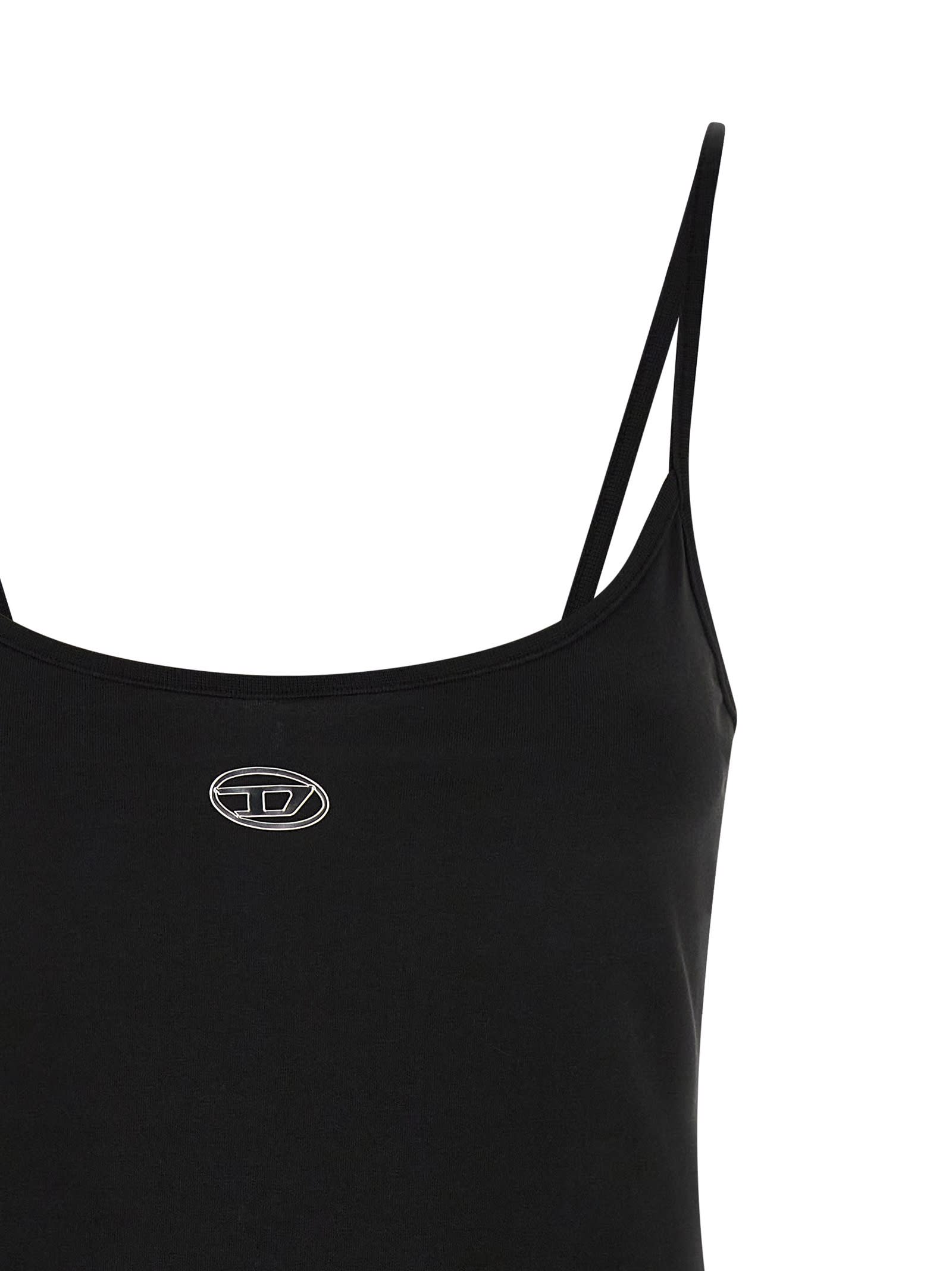 Diesel Mini Dress With Spaghetti Straps And Scoop Neck In Black