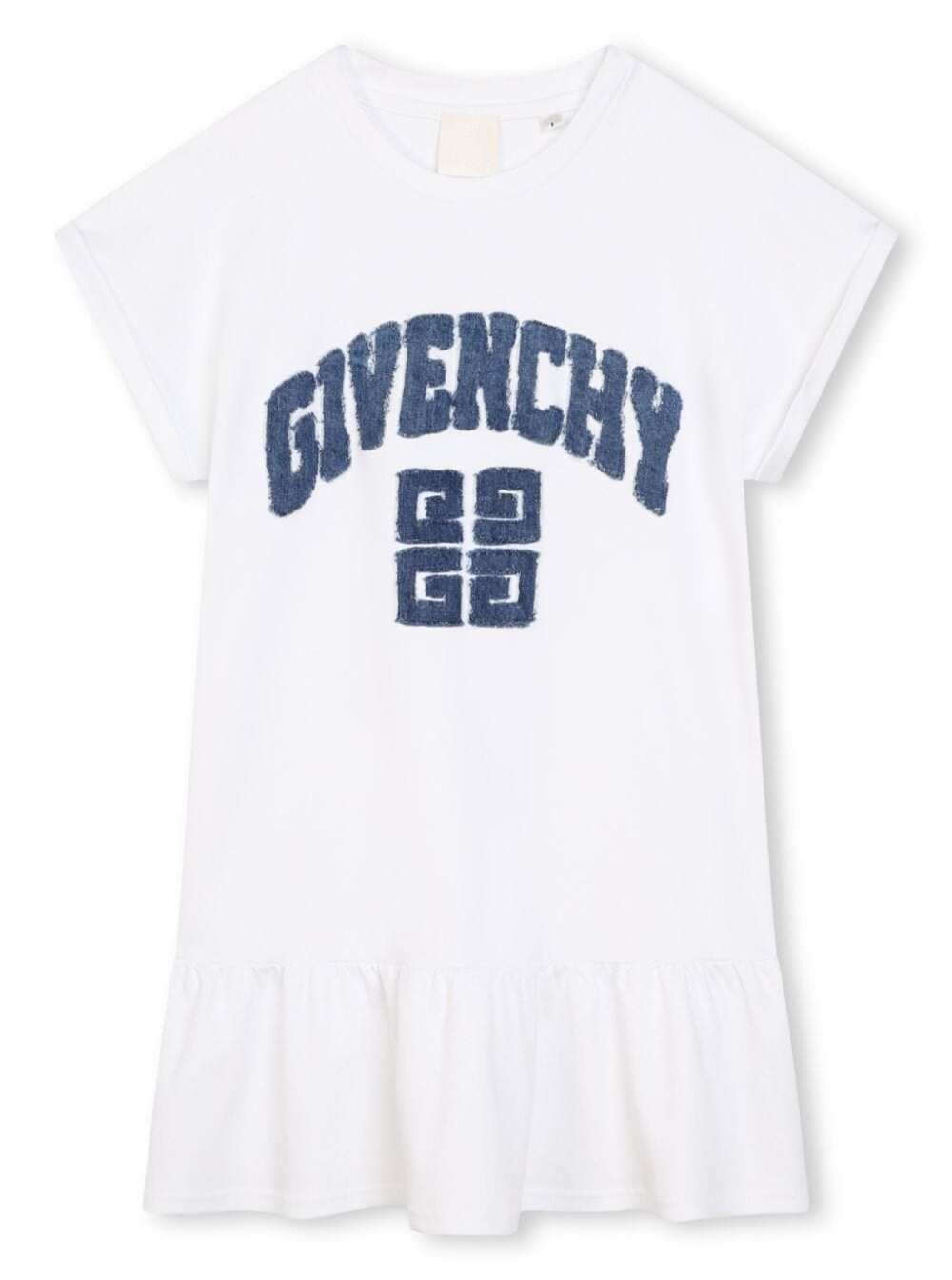 Givenchy Kids' White Dress With Logo Lettering And Frill In Cotton Girl In Bianco
