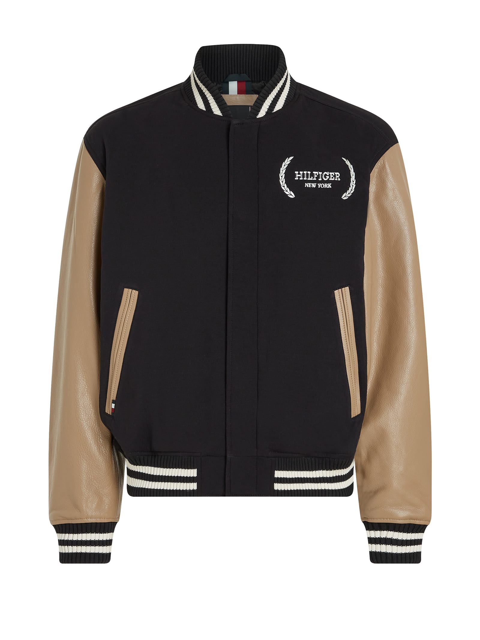 Shop Tommy Hilfiger Varsity Jacket With Color Block Pattern In Black