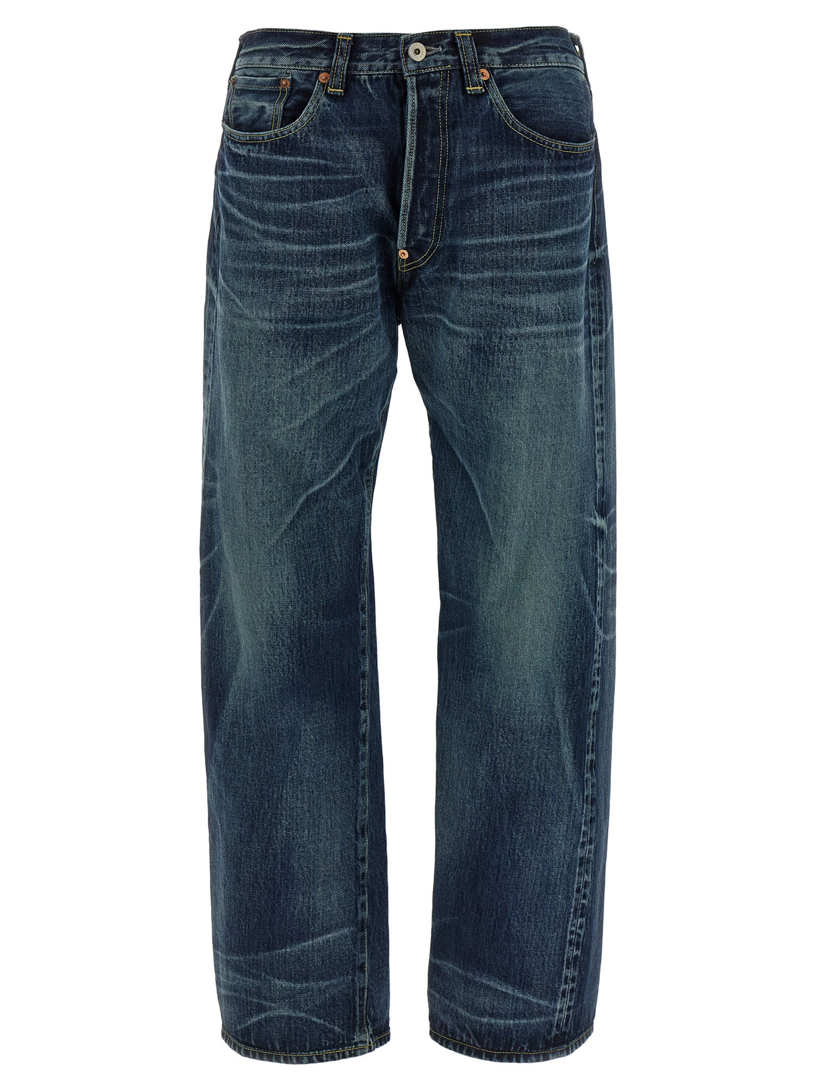 Junya Watanabe Stonewashed Denim Jeans With Textured Finish In Blue